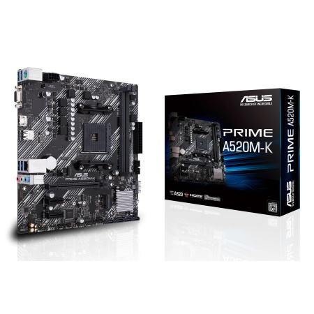 Mainboard ASUS AMD A520 SAM4 MicroATX 2xPCI-Express 3.0 1x 1xPCI-Express 3.0 16x 1xM.2 Memory DDR4 Memory slots 2 1x15pin D-sub 1xHDMI 2xUSB 2.0 4xUSB 3.2 type B 1xPS/2 3xStereo jack 3.5mm 1xRJ45 PRIMEA520M-K
