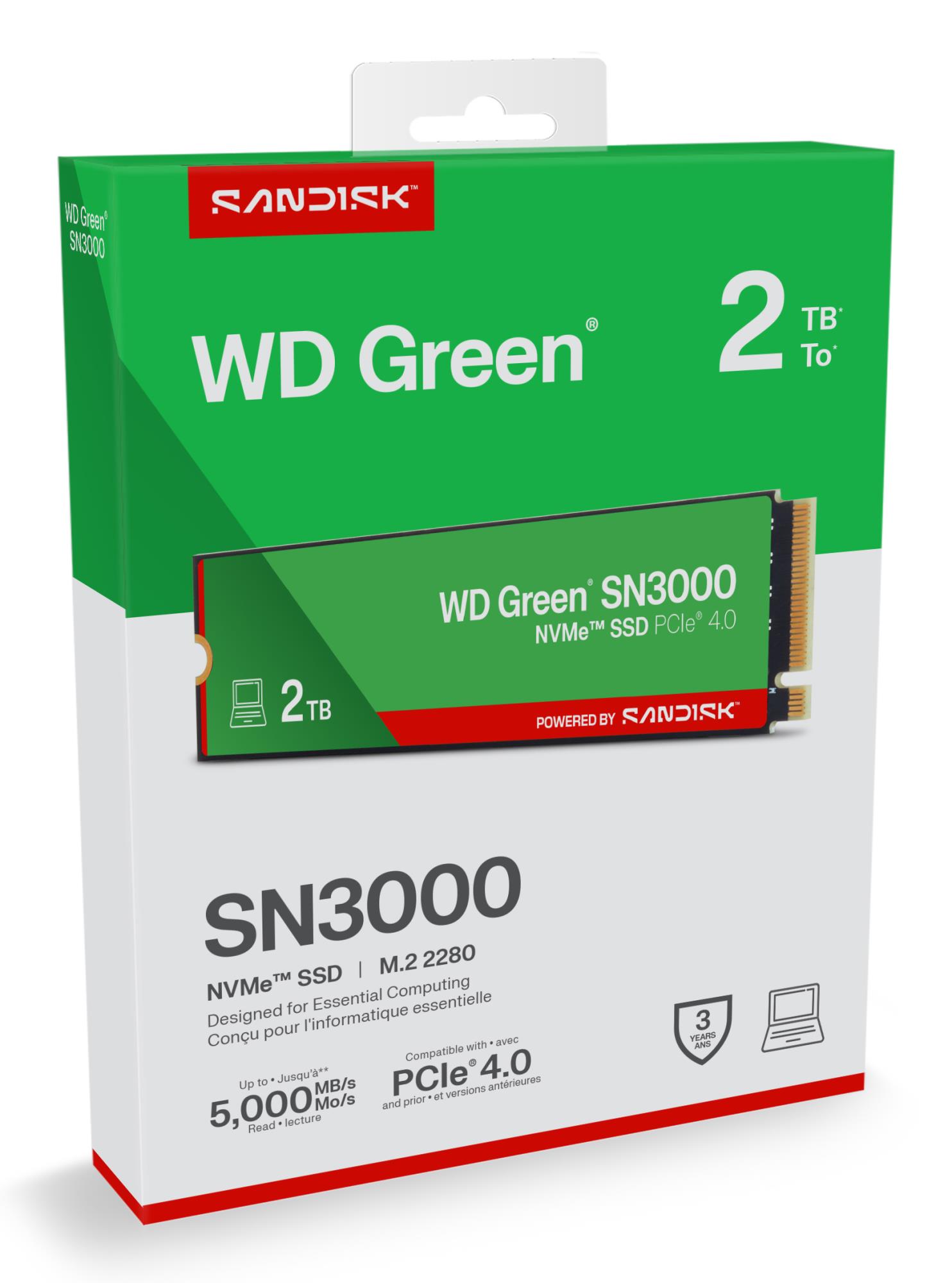 SSD SANDISK Read speed 5000 MB/s Write speed 4200 MB/s NVMe Yes PCI Express 4.0 M.2 2048 GB POWERED BY SANDISK Green WDS200T4G0E - Image 5