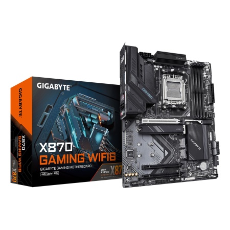 Mainboard GIGABYTE AMD X870 SAM5 ATX Memory DDR5 Memory slots 4 3xPCI-Express 16x 2xM.2 1xHDMI 1xAudio-In 1xAudio-Out 1xMicrophone 4xUSB 3.2 2xUSB-C 1xRJ45 X870GAMINGWF6