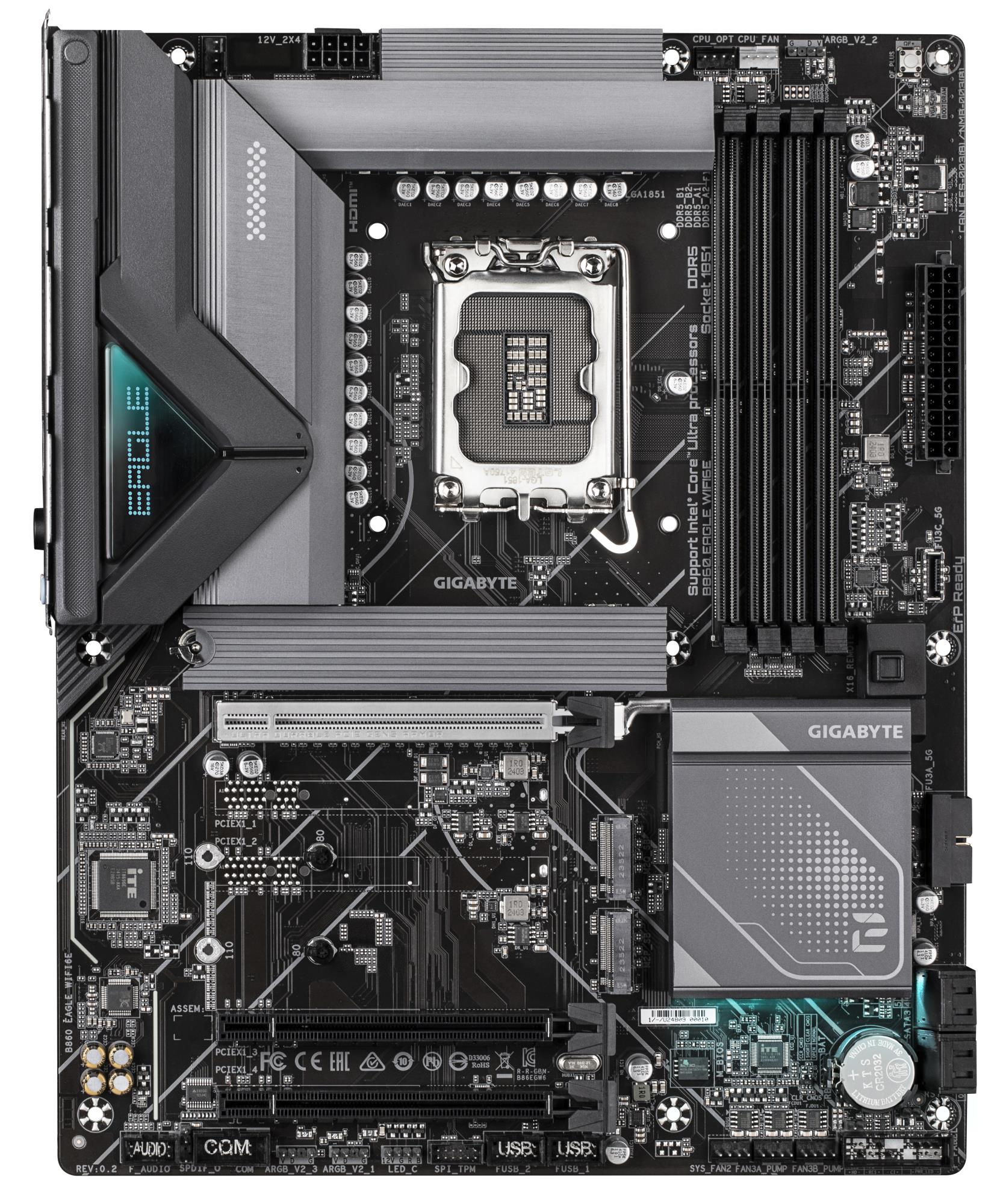 Mainboard GIGABYTE Intel B860 Express LGA1851 ATX Memory DDR5 Memory slots 4 3xPCI-Express 16x 3xM.2 1xHDMI 1xDisplayPort 1xAudio-In 1xAudio-Out 1xMicrophone 4xUSB 2.0 1xUSB 3.2 1xUSB-C 1xPS/2 1xRJ45 B860EAGLEWIFI6E1.0 - Image 2