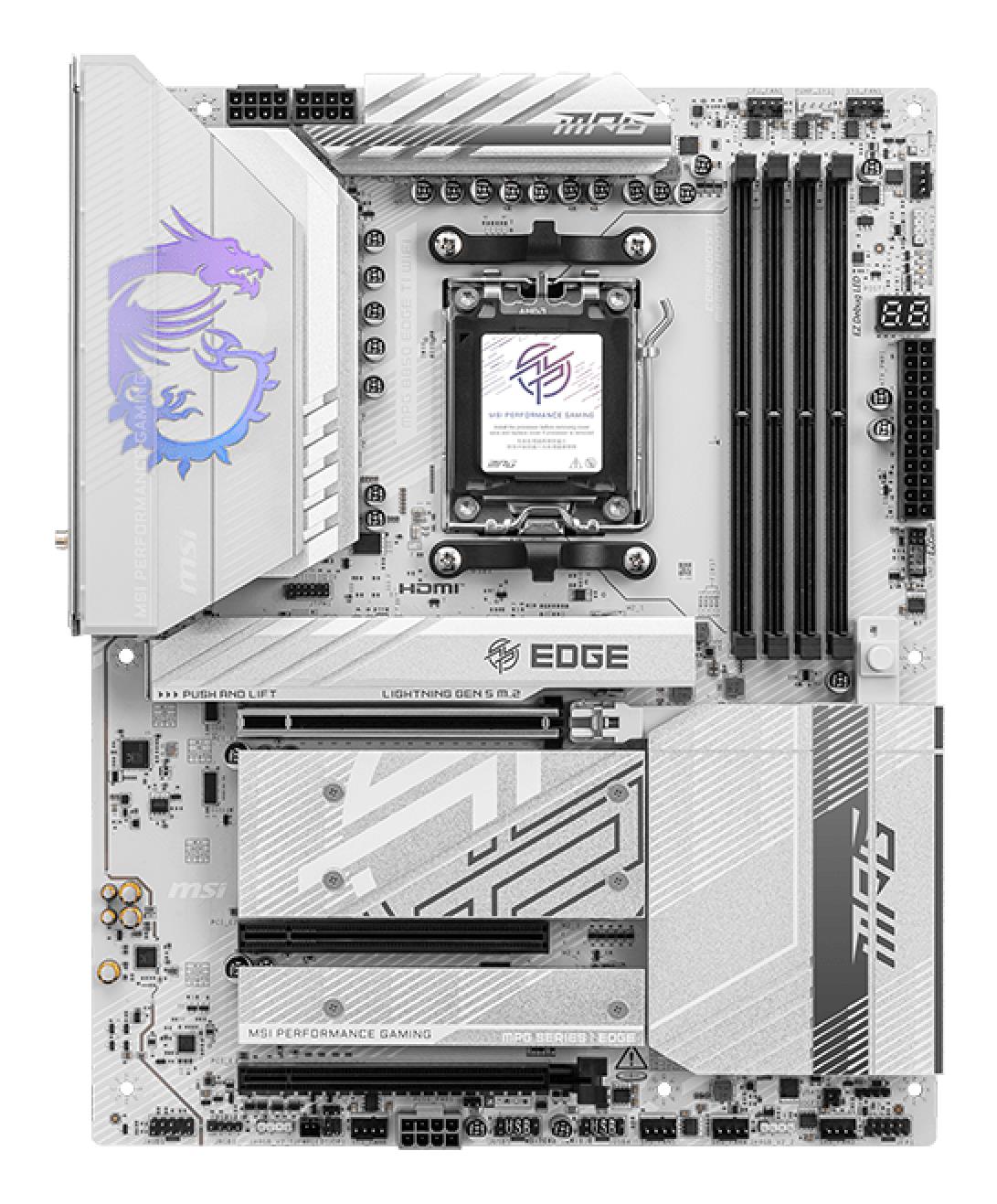 Mainboard MSI AMD B850 SAM5 ATX Memory DDR5 Memory slots 4 3xPCI-Express 16x 4xM.2 1xHDMI 1xAudio-In 1xAudio-Out 4xUSB 2.0 1xUSB 3.0 2xUSB 3.2 3xUSB-C 1xOptical S/PDIF 1xRJ45 MPGB850EDGETIWIFI - Image 2