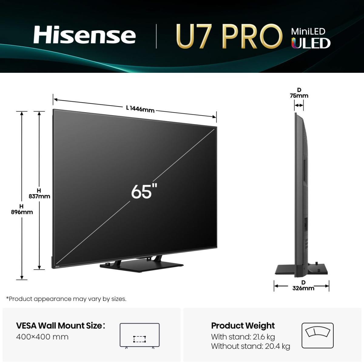 TV Set HISENSE 65 " 4K Ultra HD 3840 x 2160 pixels Flat 16:9 ULED 65U7QPRO - Image 2