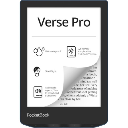 E-Reader POCKETBOOK Verse Pro 6" 1072x1448 1xUSB-C Wireless LAN Bluetooth Azure PB634-A-WW
