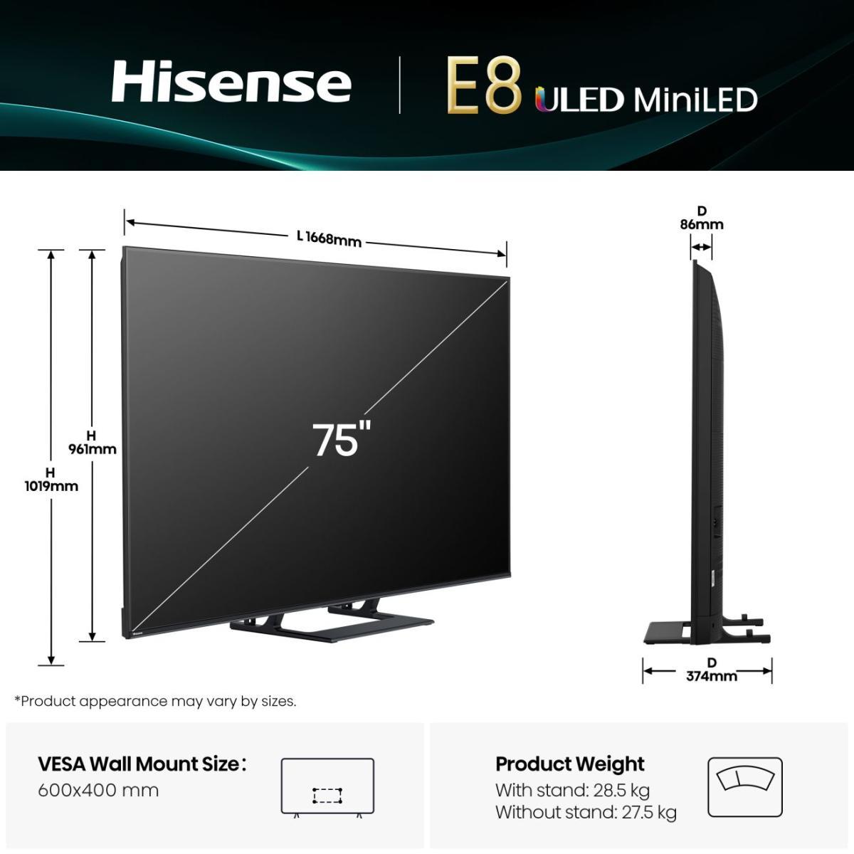 TV Set HISENSE 75 " 4K Ultra HD 3840 x 2160 pixels Flat 16:9 LED 75E8Q - Image 2