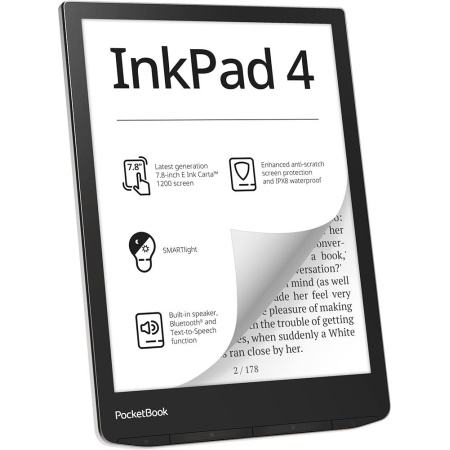 E-Reader POCKETBOOK InkPad 4 7.8" 1872x1404 1xAudio-Out 1xUSB-C Micro SD Wireless LAN Bluetooth PB743G-U-WW
