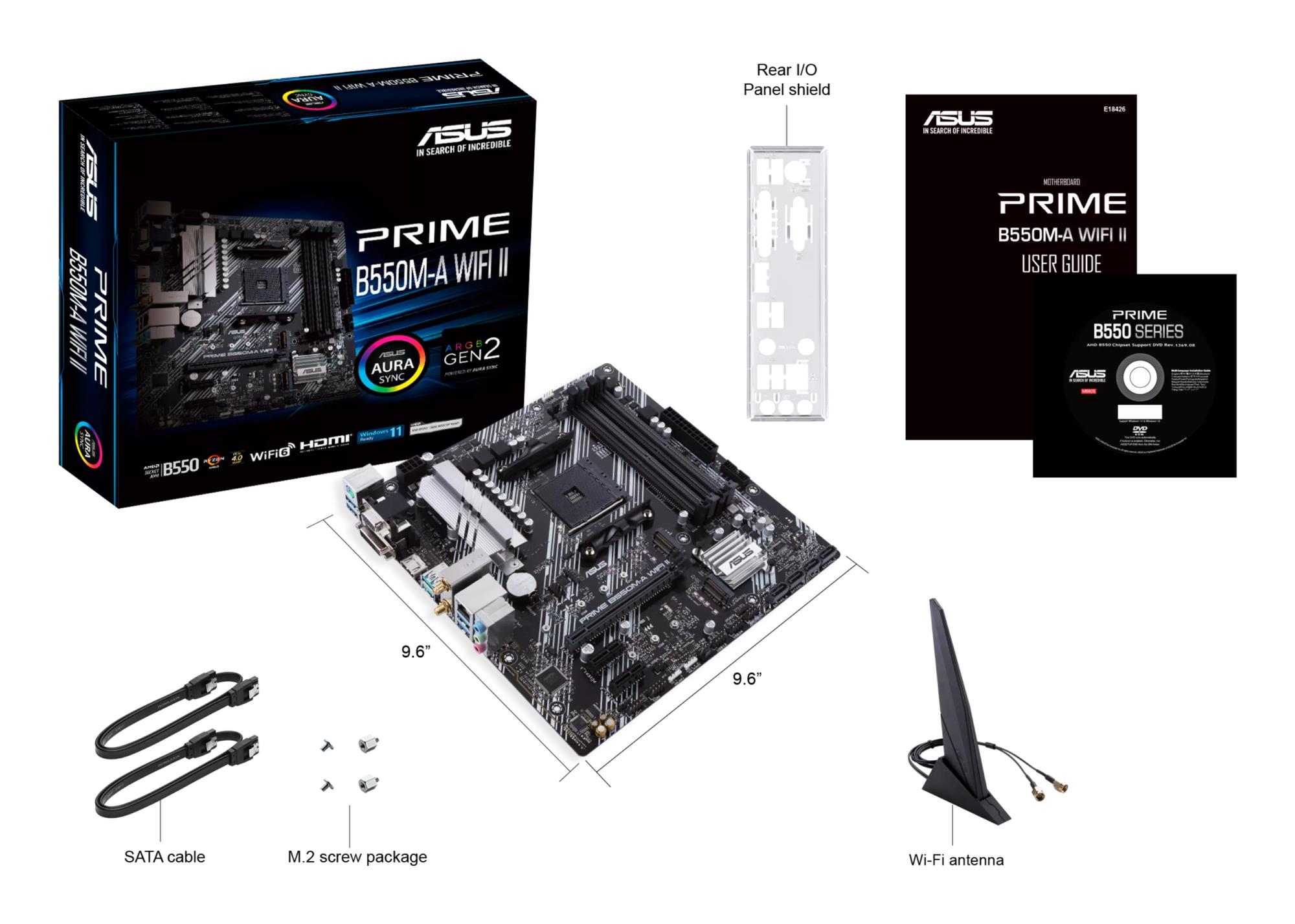 Mainboard ASUS AMD B550 SAM4 MicroATX Memory DDR4 Memory slots 4 2xPCI-Express 3.0 1x 1xPCI-Express 4.0 16x 2xM.2 1x15pin D-sub 1xDVI-D 1xHDMI 2xAudio-In 1xAudio-Out 6xUSB 3.2 1xPS/2 1xRJ45 PRIMEB550M-AWIFIII - Image 8