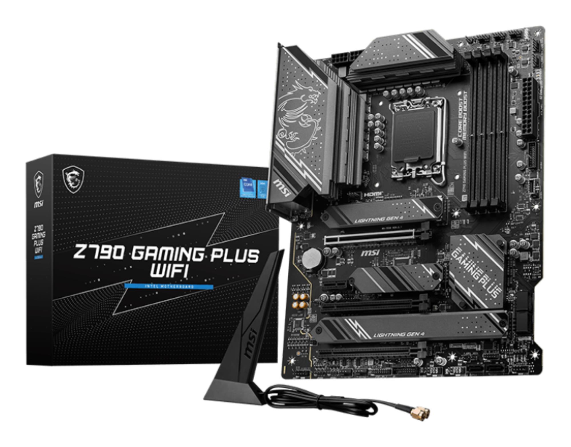 Mainboard MSI Intel Z790 LGA1700 ATX Memory DDR5 Memory slots 4 1xPCI-Express 1x 3xPCI-Express 16x 4xM.2 1xHDMI 1xDisplayPort 4xUSB 2.0 3xUSB 3.2 1xUSB-C 1xPS/2 6xAudio port Z790GAMINGPLUSWIFI