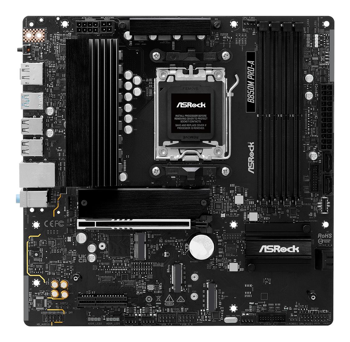 Mainboard ASROCK AMD B850 SAM5 Micro-ATX Memory DDR5 Memory slots 4 1xPCI-Express 4.0 4x 1xPCI-Express 5.0 16x 1xM.2 1xHDMI 1xDisplayPort 1xAudio-In 1xAudio-Out 1xMicrophone 4xUSB 2.0 3xUSB 3.2 1xUSB-C 1xRJ45 B850MPRO-A - Image 2