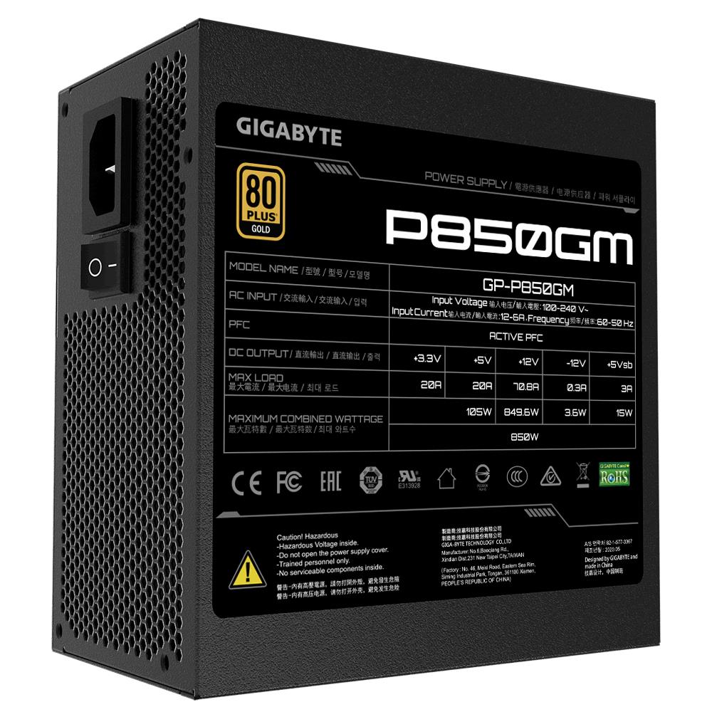 Power Supply GIGABYTE 850 Watts Efficiency 80 PLUS GOLD PFC Active MTBF 100000 hours GP-P850GM - Image 2