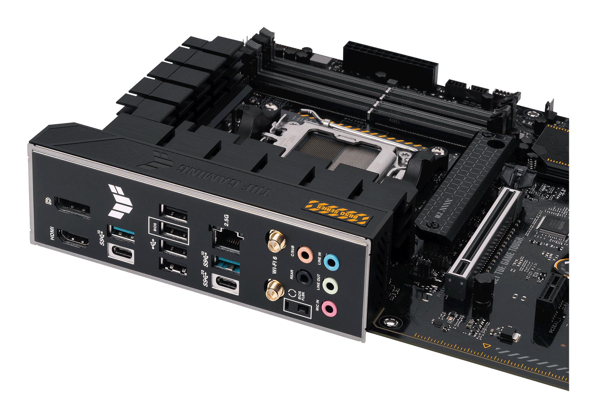 Mainboard ASUS AMD B650 SAM5 ATX Memory DDR5 Memory slots 4 2xPCI-Express 4.0 1x 2xPCI-Express 4.0 16x 3xM.2 1xHDMI 1xDisplayPort 4xUSB 2.0 2xUSB 3.2 2xUSB-C 1xRJ45 5xAudio port TUFGAMINGB650-PLUSWIFI - Image 9