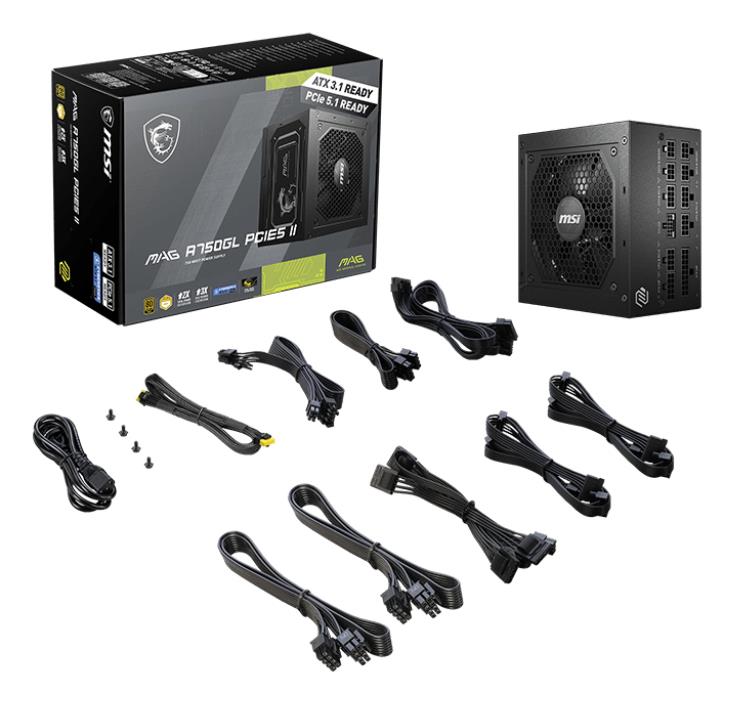 Power Supply MSI MAG A750GL PCIE5 II 750 Watts Efficiency 80 PLUS GOLD PFC Active MAGA750GLPCIE5II - Image 4