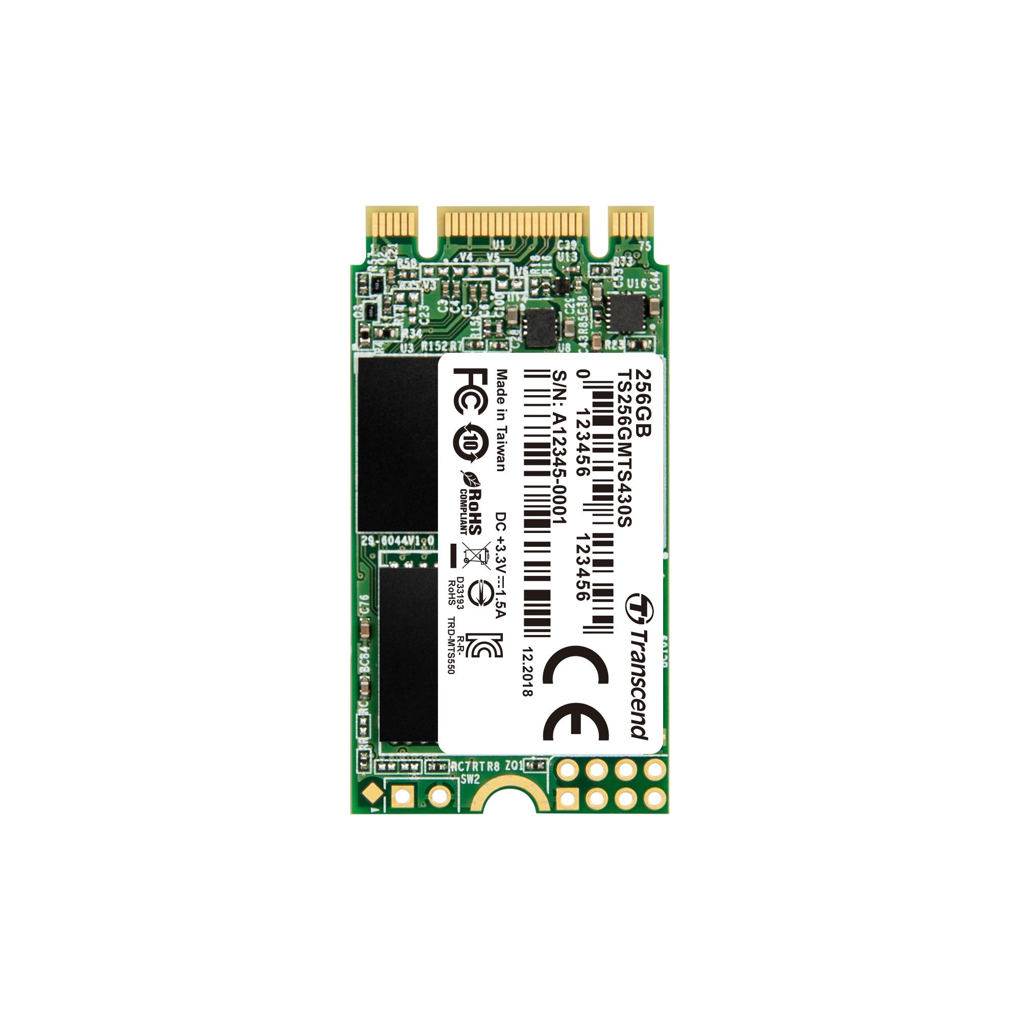 SSD TRANSCEND 430S 256GB M.2 SATA 3.0 TLC Write speed 400 MBytes/sec Read speed 530 MBytes/sec MTBF 1000000 hours TS256GMTS430S - Image 2