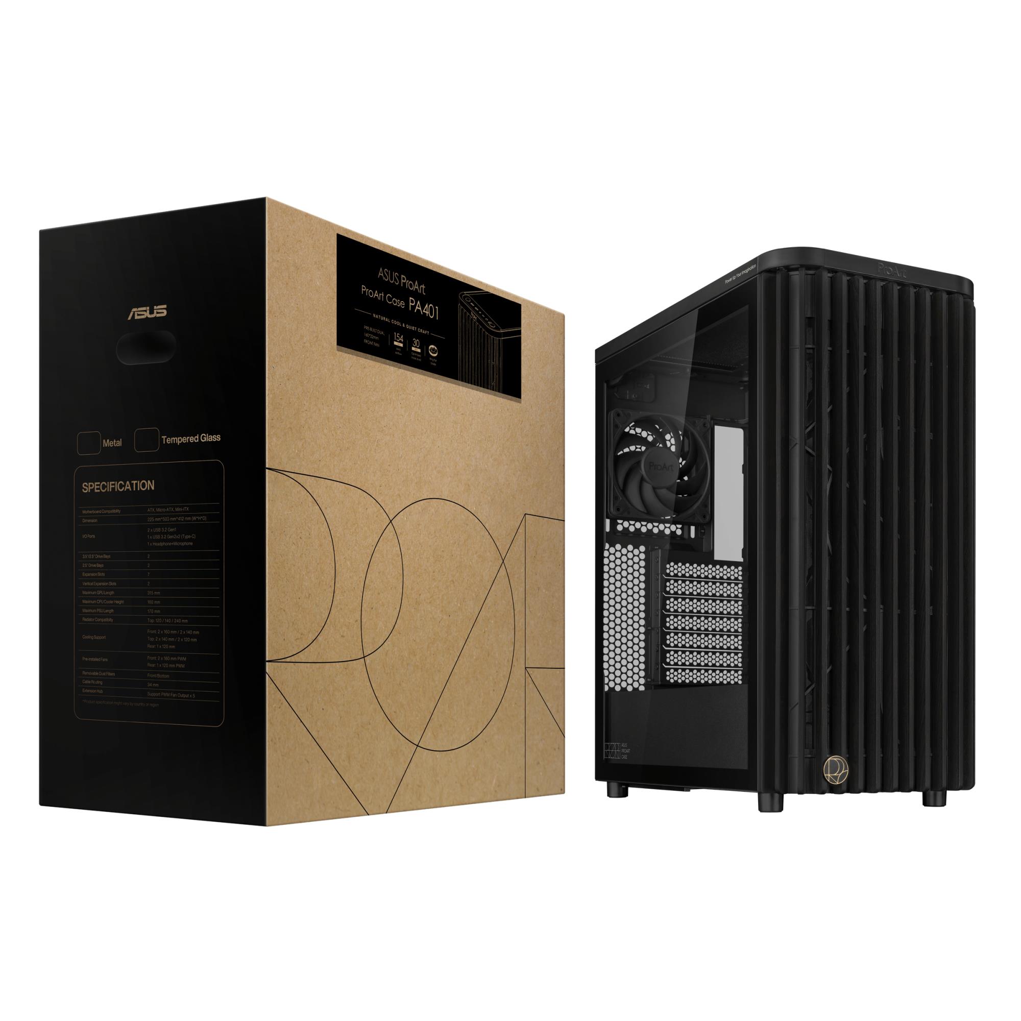 Case ASUS ProArt PA401 Wood Edition - Tempered Glass Panel MidiTower Case product features Transparent panel Not included ATX Colour Black PROARTPA401WOODTGPWM - Image 20