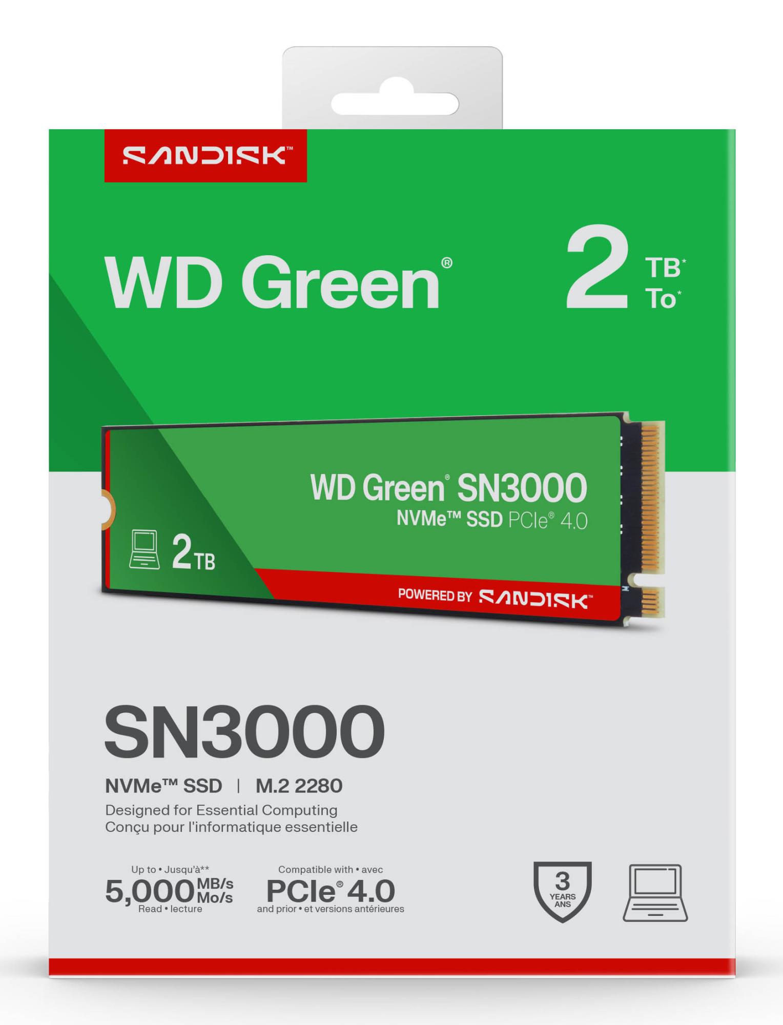 SSD SANDISK Read speed 5000 MB/s Write speed 4200 MB/s NVMe Yes PCI Express 4.0 M.2 2048 GB POWERED BY SANDISK Green WDS200T4G0E - Image 4