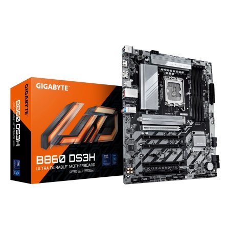 Mainboard GIGABYTE Intel B860 Express LGA1851 ATX Memory DDR5 Memory slots 4 4xPCI-Express 4.0 1x 1xPCI-Express 5.0 16x 2xM.2 1xHDMI 1xDisplayPort 4xUSB 2.0 1xUSB-C 1xPS/2 1xRJ45 3xAudio port B860DS3H