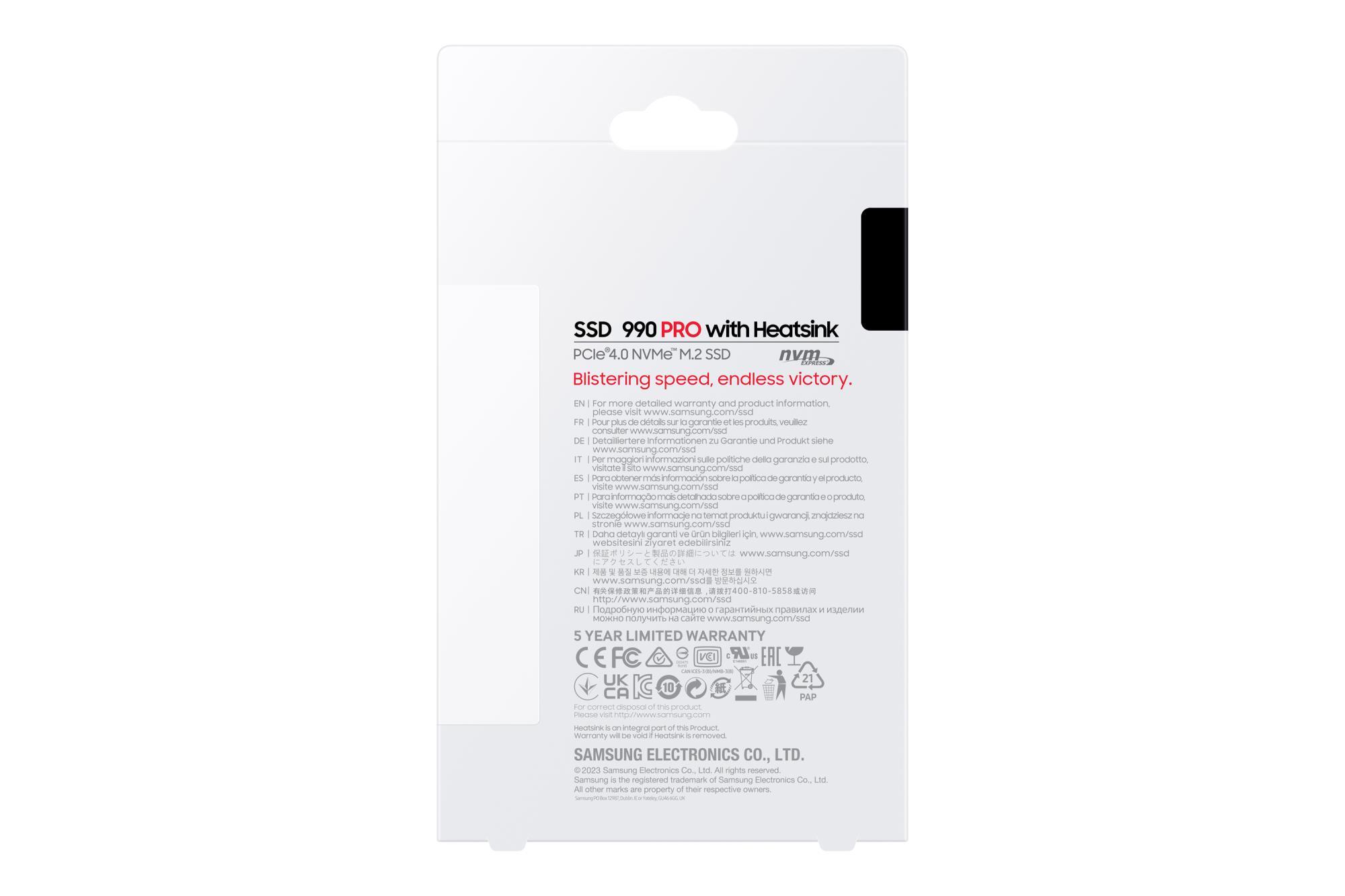 SSD SAMSUNG 990 PRO with Heatsink 2TB M.2 PCIE NVMe MLC Write speed 6900 MBytes/sec Read speed 7450 MBytes/sec 2.3mm TBW 1200 TB MTBF 1500000 hours MZ-V9P2T0GW - Image 9