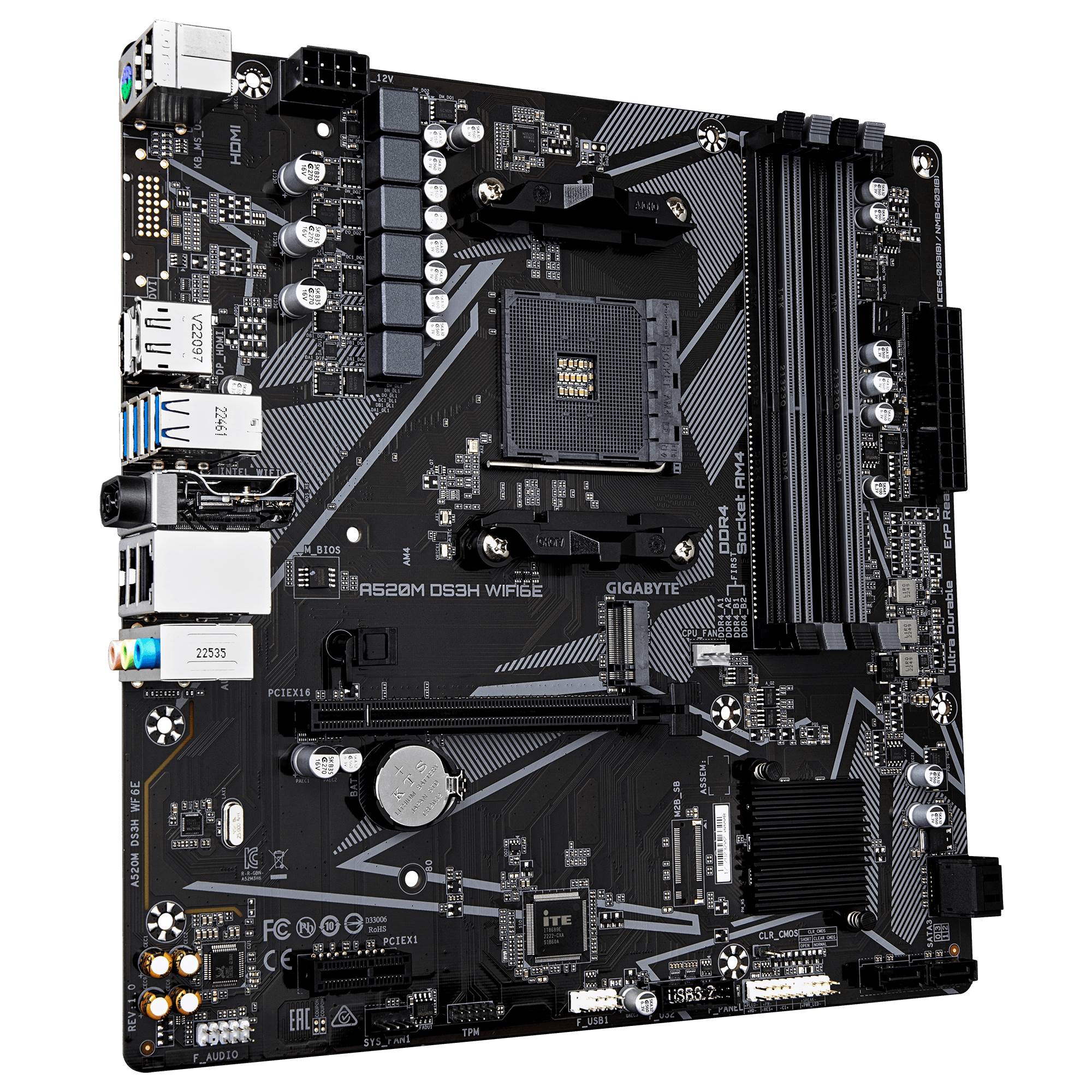 Mainboard GIGABYTE AMD A520 Socket AM4 micro ATX RAM DDR4-SDRAM 4xSlots Wi-Fi Yes Bluetooth Yes 1xNumber of M.2 (M) slots A520MDS3HWF6E - Image 3