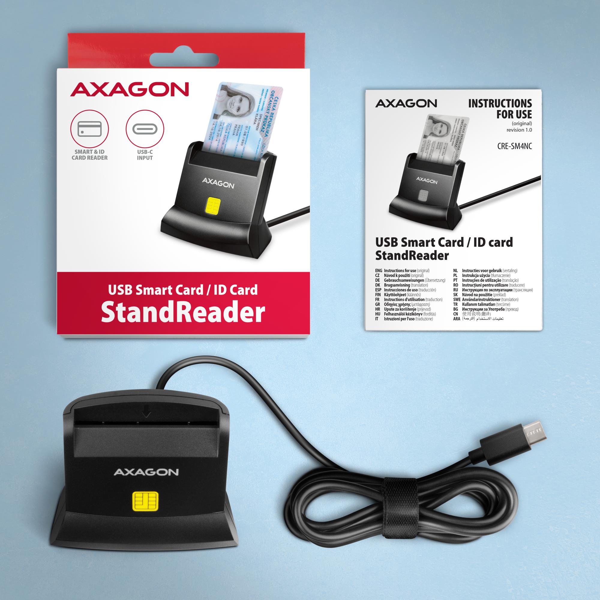 CARD READER STAND SMARTCARD/ID/USB-C 1.2M CRE-SM4NC AXAGON - Image 5