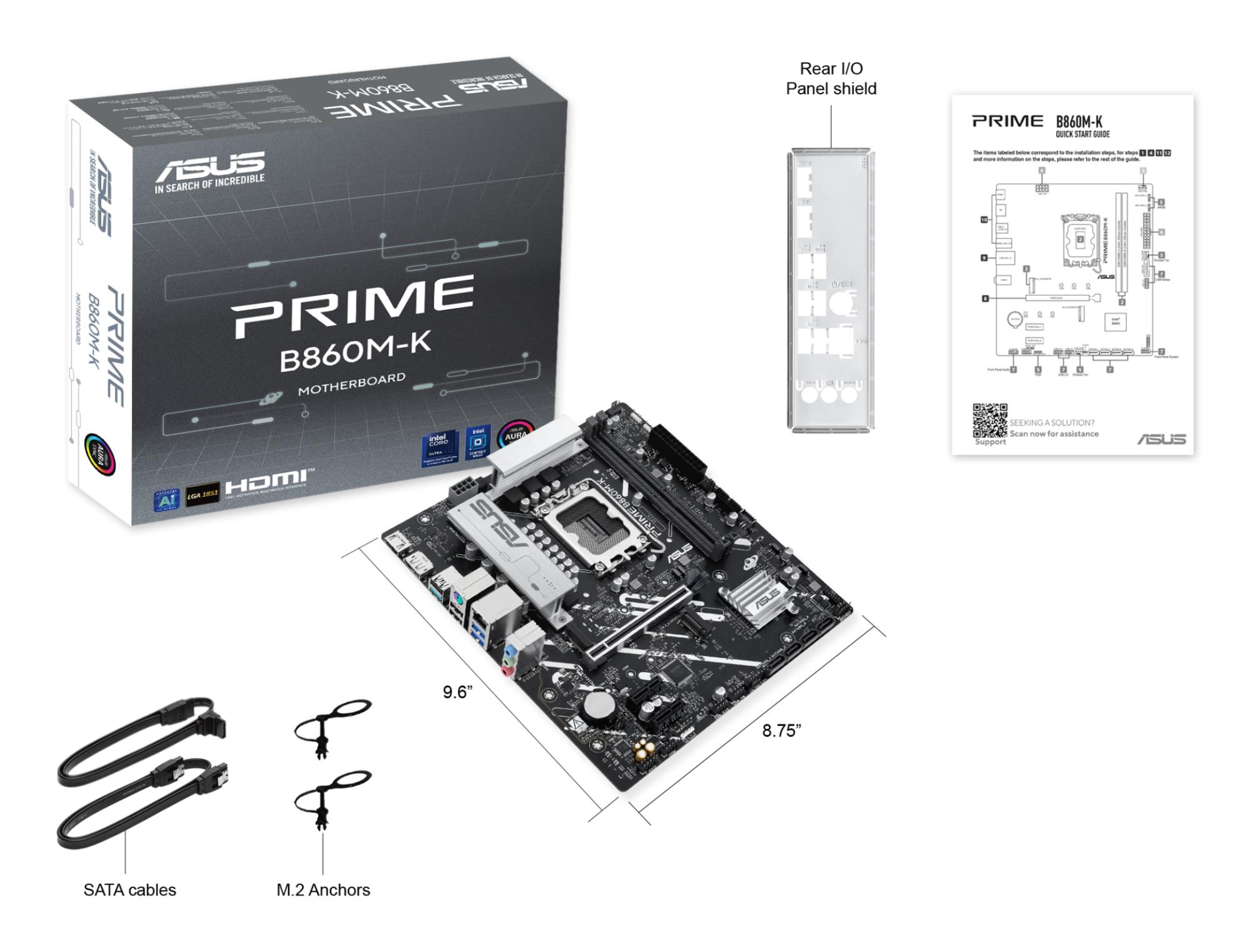 Mainboard ASUS Intel B860 Express LGA1851 Micro-ATX Memory DDR5 Memory slots 2 2xPCI-Express 4.0 1x 1xPCI-Express 4.0 16x 2xM.2 1xHDMI 1xDisplayPort 1xAudio-In 1xAudio-Out 1xMicrophone 3xUSB 2.0 2xUSB 3.0 1xUSB 3.2 1xPS/2 1xRJ45 PRIMEB860M-K - Image 8