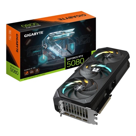 Graphics Card GIGABYTE NVIDIA GeForce RTX 5080 16 GB GDDR7 256 bit PCIE 5.0 16x GPU 2617 MHz Triple slot Fansink 1xHDMI 3xDisplayPort GV-N5080GAMINGOC-16GD