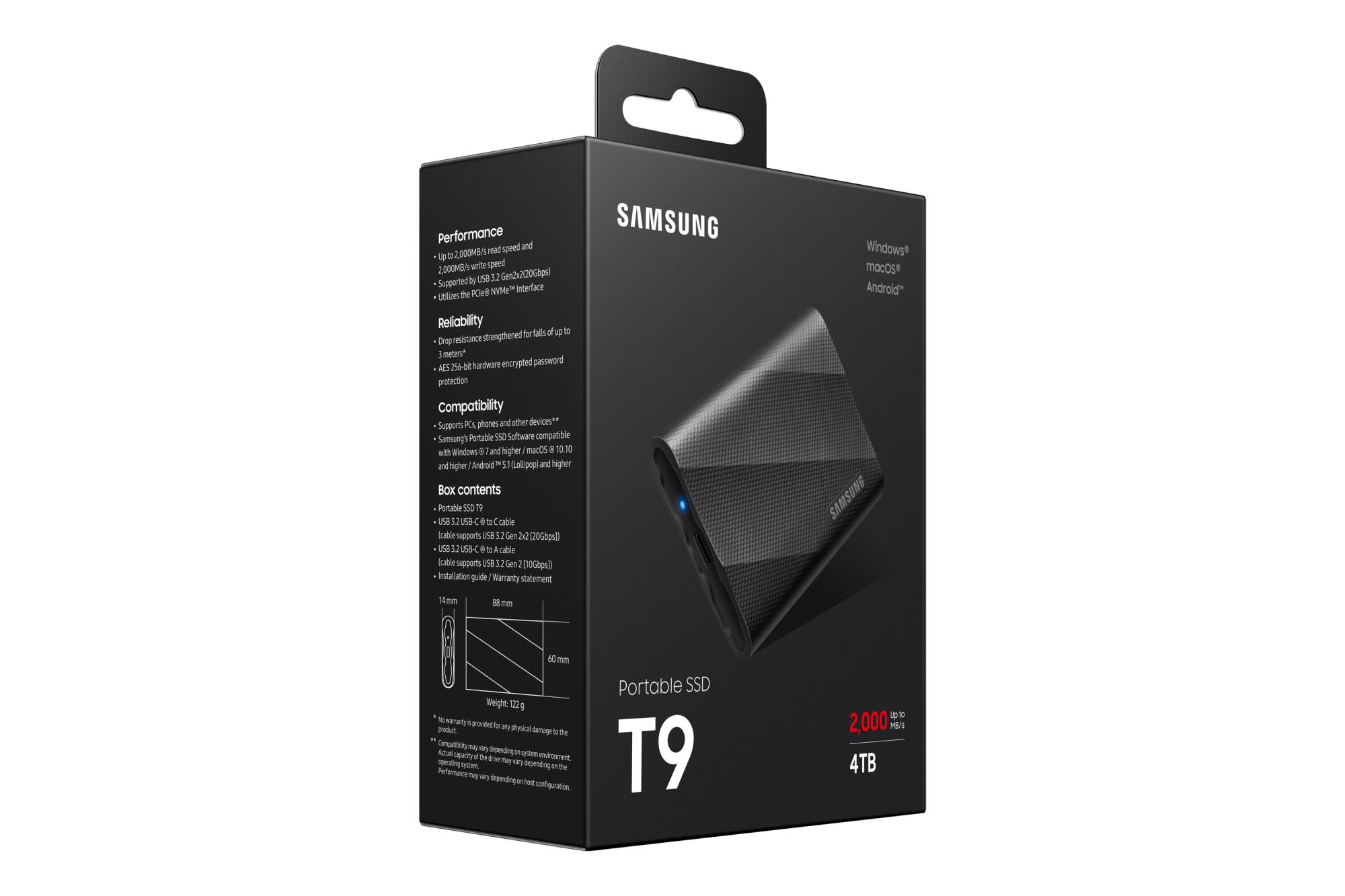 External SSD SAMSUNG T9 4TB USB 3.2 Write speed 2000 MBytes/sec Read speed 2000 MBytes/sec MU-PG4T0B/EU - Image 10
