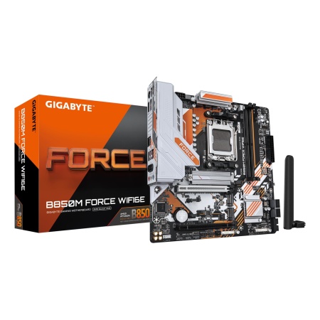 Mainboard GIGABYTE AMD B850 Socket AM5 micro ATX RAM DDR5-SDRAM 2xSlots Wi-Fi Yes Bluetooth Yes 3xNumber of M.2 (M) slots B850M FORCE WIFI6E (Rev. 1.2) B850MFORCEWF6E1.2