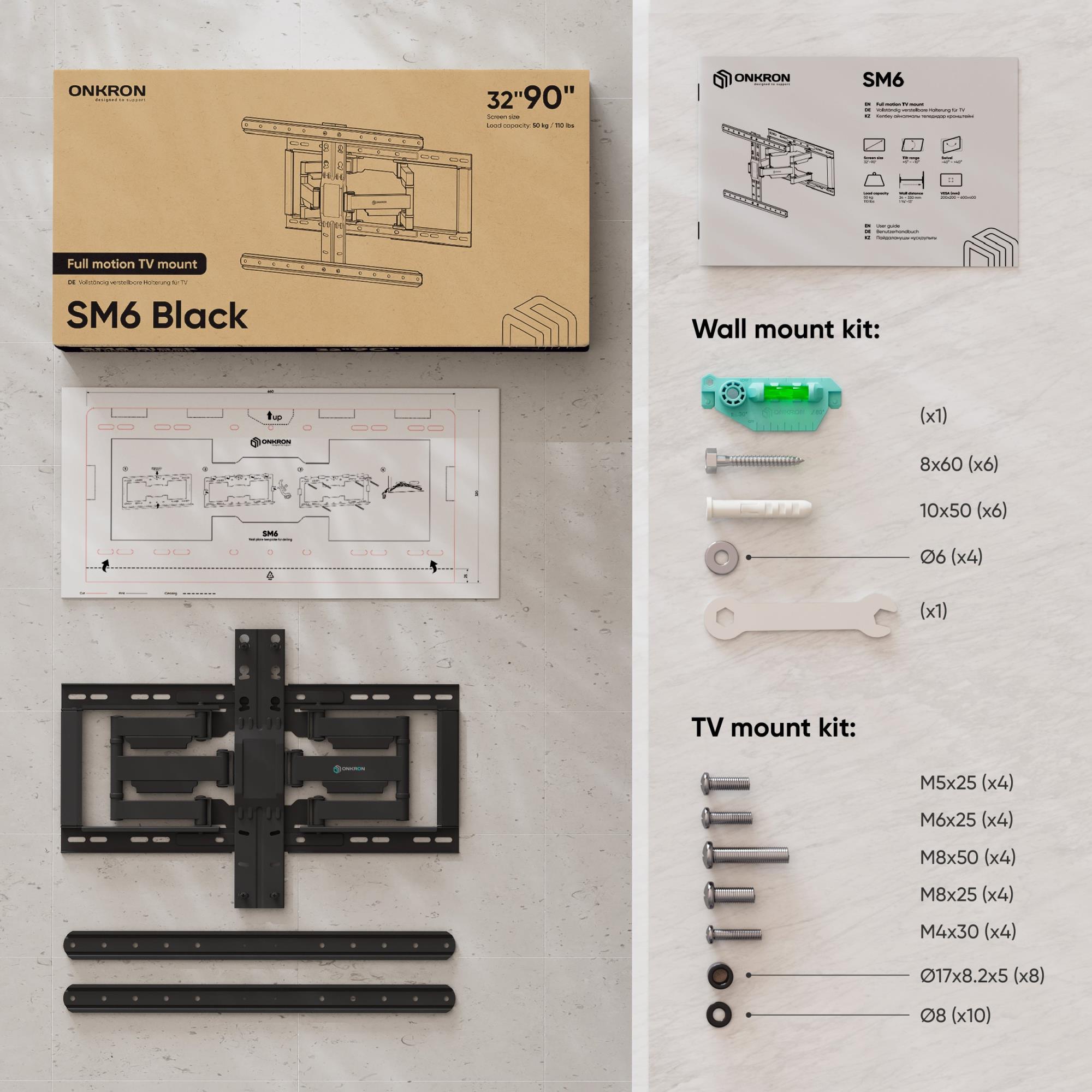 TV SET ACC WALL MOUNT /32-90"/BLACK SM6-B ONKRON - Image 9