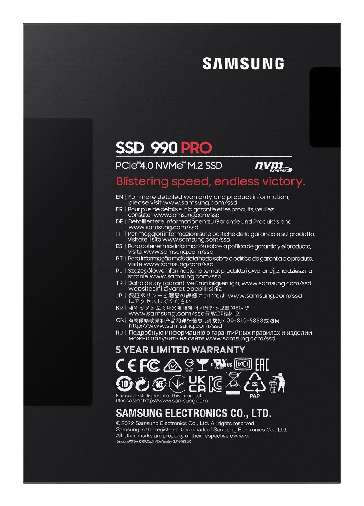 SSD SAMSUNG 990 PRO 1TB M.2 PCIE NVMe MLC Write speed 6900 MBytes/sec Read speed 7450 MBytes/sec 2.3mm TBW 600 TB MTBF 1500000 hours MZ-V9P1T0BW - Image 7