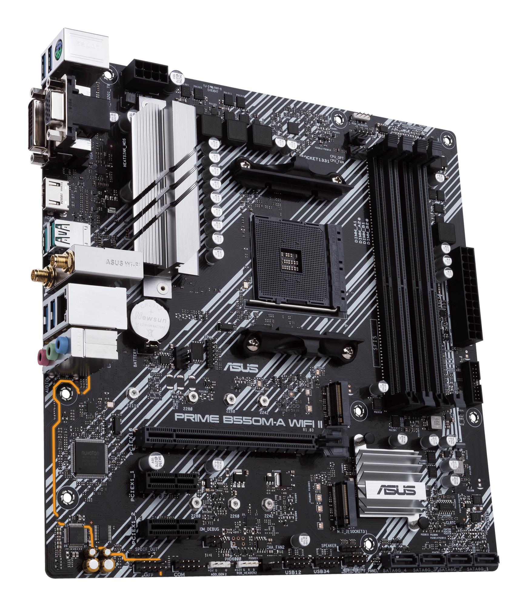Mainboard ASUS AMD B550 SAM4 MicroATX Memory DDR4 Memory slots 4 2xPCI-Express 3.0 1x 1xPCI-Express 4.0 16x 2xM.2 1x15pin D-sub 1xDVI-D 1xHDMI 2xAudio-In 1xAudio-Out 6xUSB 3.2 1xPS/2 1xRJ45 PRIMEB550M-AWIFIII - Image 4