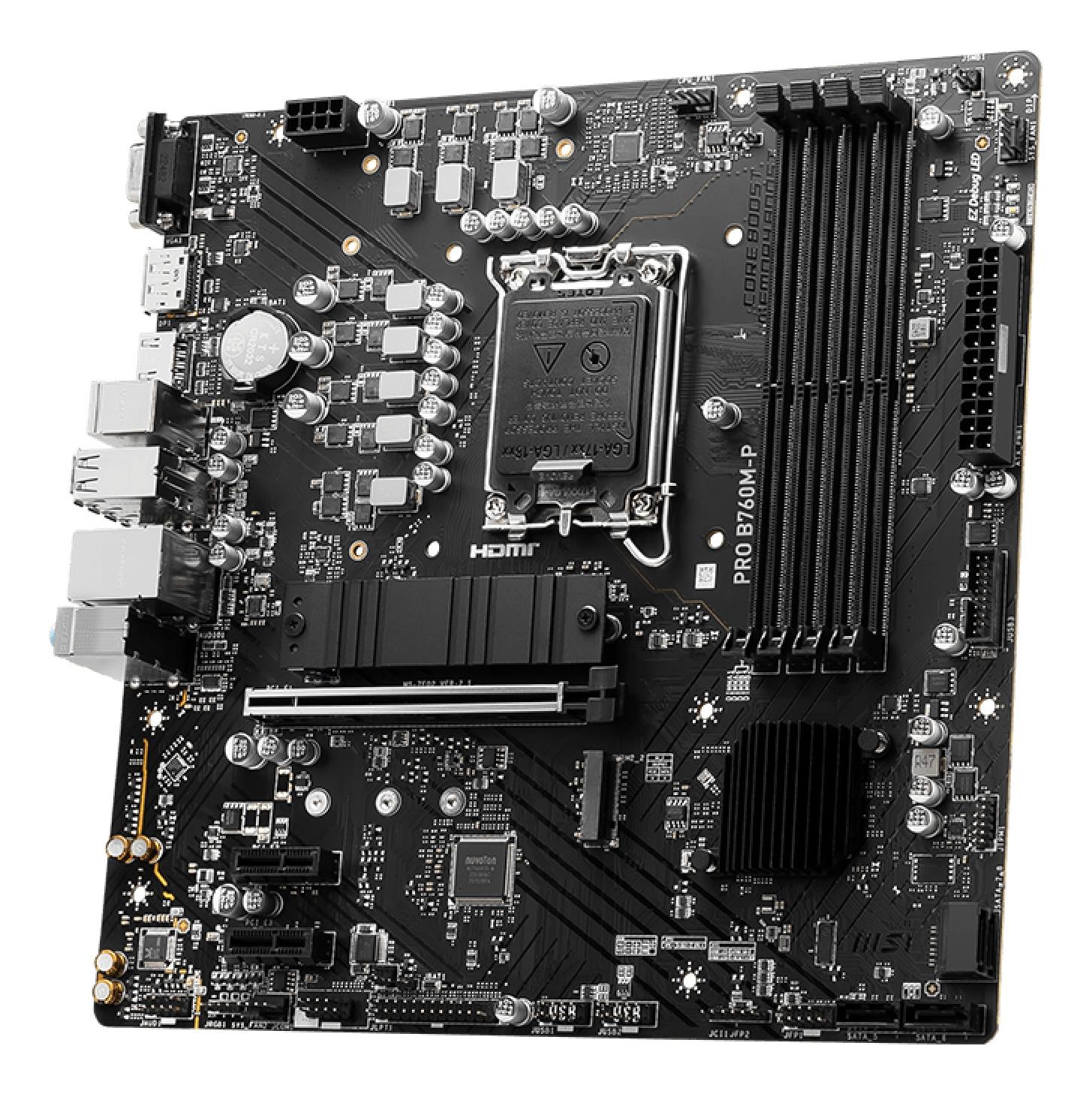 Mainboard MSI Intel B760 Express LGA1700 Micro-ATX Memory DDR5 Memory slots 4 2xPCI-Express 1x 1xPCI-Express 16x 2xM.2 1x15pin D-sub 1xHDMI 1xDisplayPort 4xUSB 2.0 1xUSB 3.2 1xUSB-C 2xPS/2 1xRJ45 3xAudio port PROB760M-P - Image 3