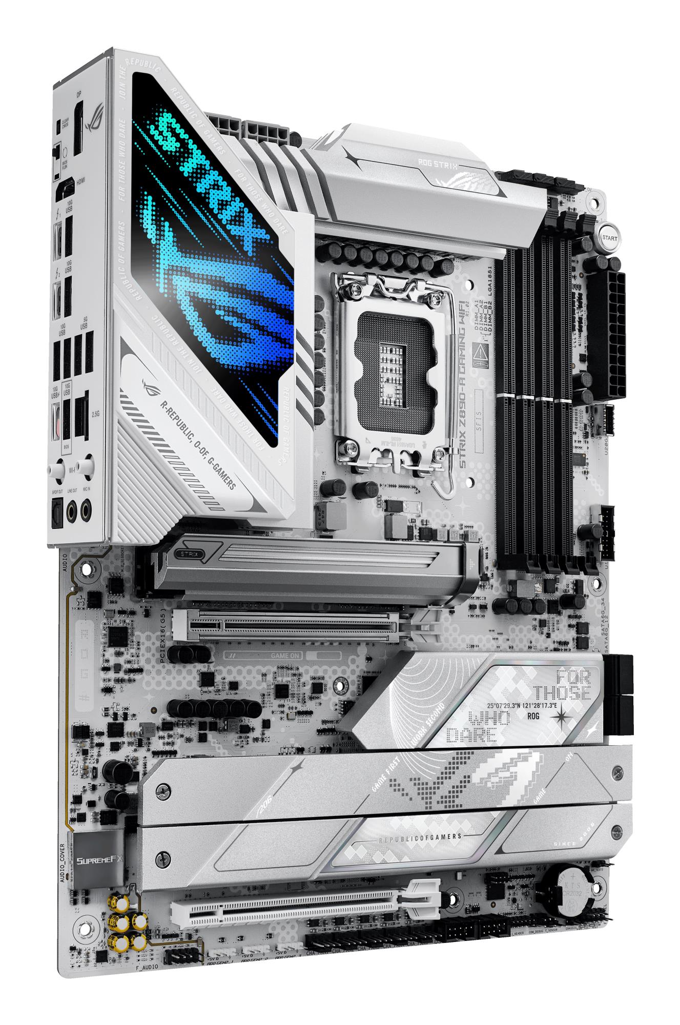Mainboard ASUS Intel Z890 LGA1851 ATX Memory DDR5 Memory slots 4 1xPCI-Express 4.0 16x 1xPCI-Express 5.0 16x 5xM.2 1xHDMI 1xDisplayPort 1xAudio-In 1xAudio-Out 2xUSB 3.0 5xUSB 3.1 1xUSB-C 2xUSB-C w/Thunderbolt 1xOptical S/PDIF 1xRJ45 ROGSTRIXZ890-AGAMWIFI - Image 4