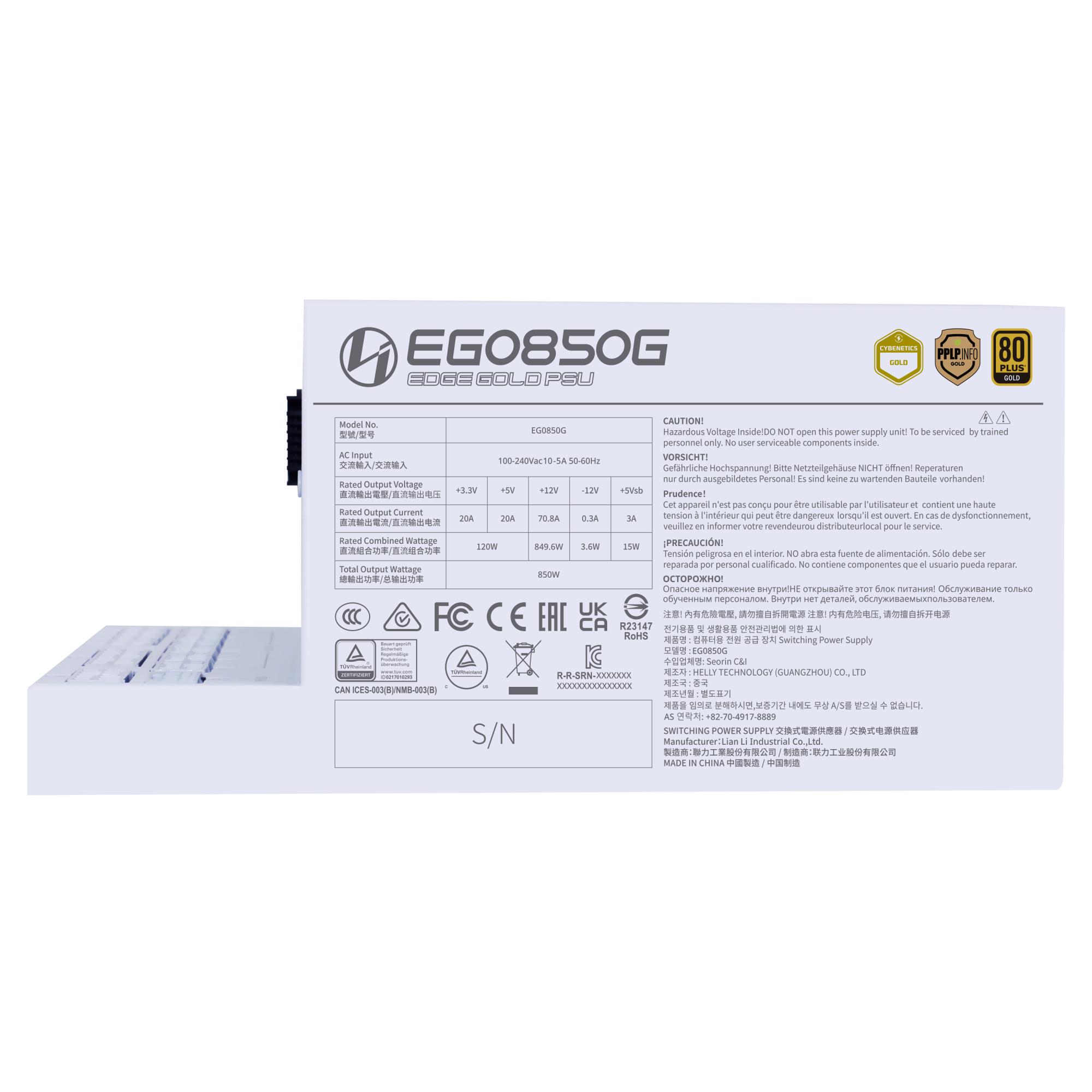 Power Supply LIAN LI EDGE GOLD 850 850 Watts Efficiency 80 PLUS GOLD PFC Active G9P.EG0850G.W000.EU - Image 5