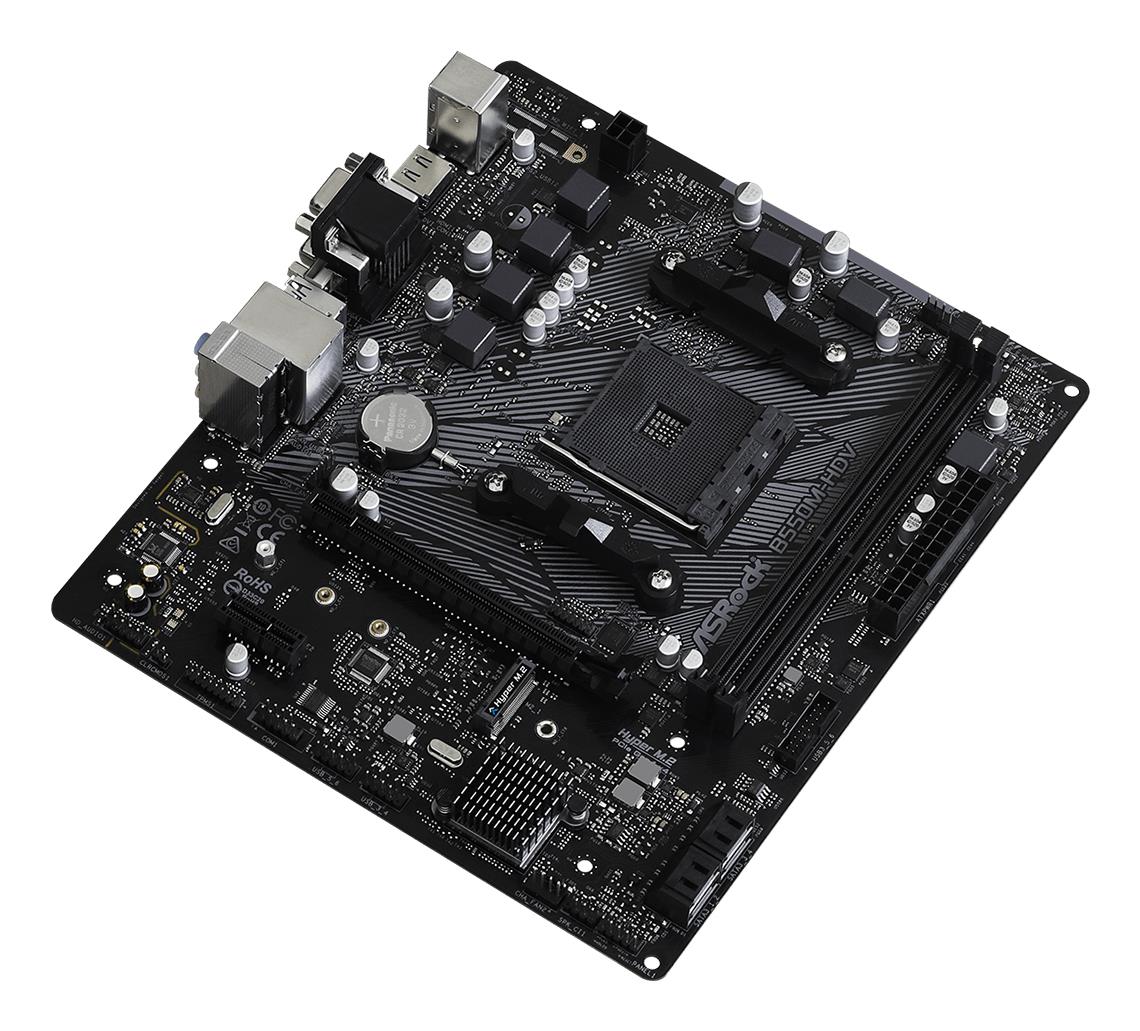 Mainboard ASROCK AMD B550 SAM4 MicroATX 1xPCI-Express 3.0 1x 1xM.2 1xPCI-Express 4.0 16x Memory DDR4 Memory slots 2 1x15pin D-sub 1xDVI 1xHDMI 2xUSB 2.0 4xUSB 3.2 1xPS/2 1xRJ45 3xAudio port B550M-HDV - Image 3