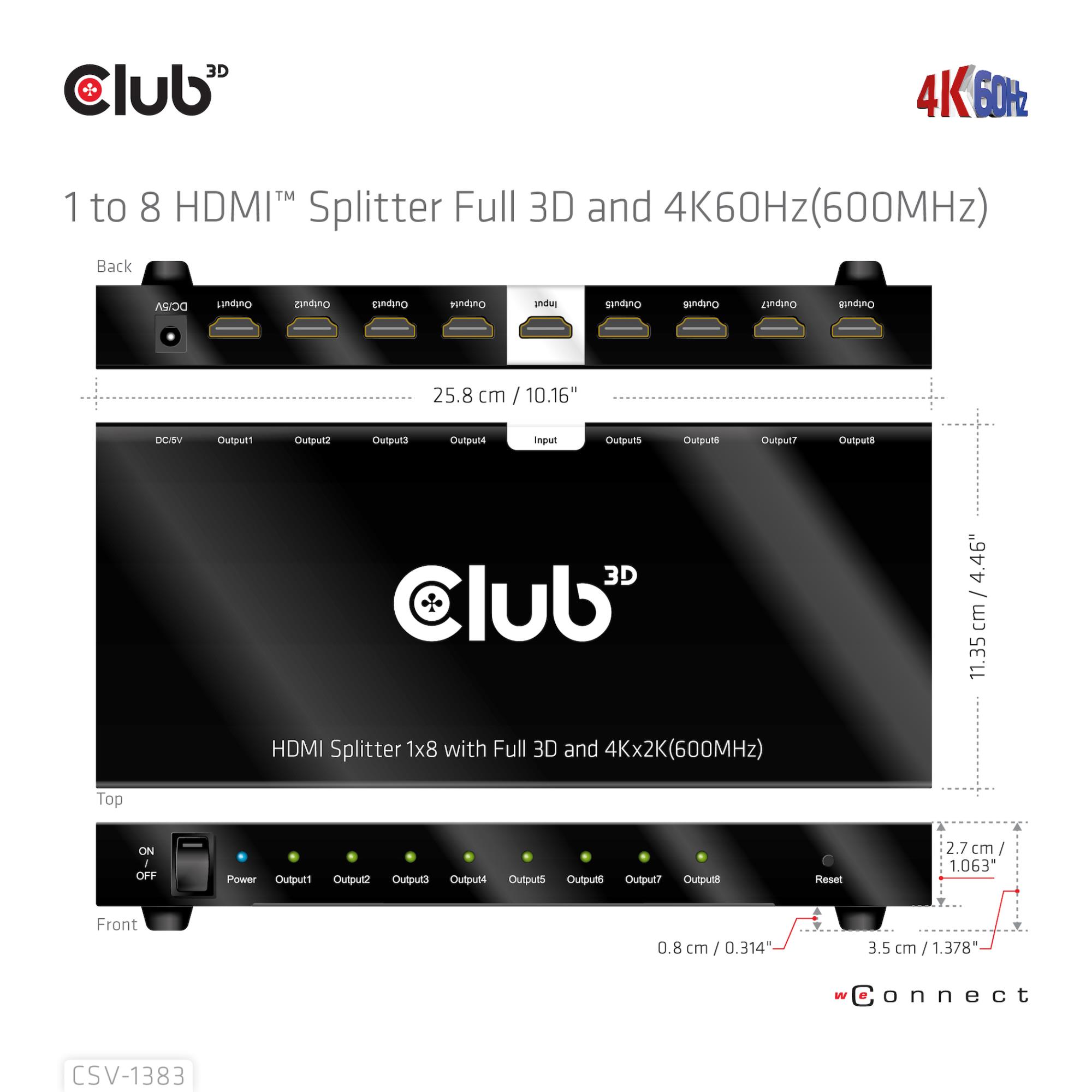 VIDEO SPLITTER HDMI 8PORT/3D 4K 60HZ CSV-1383 CLUB3D - Image 10