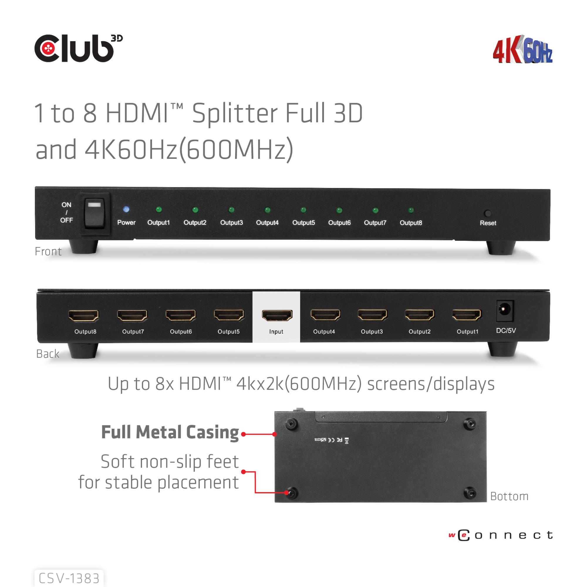 VIDEO SPLITTER HDMI 8PORT/3D 4K 60HZ CSV-1383 CLUB3D - Image 9