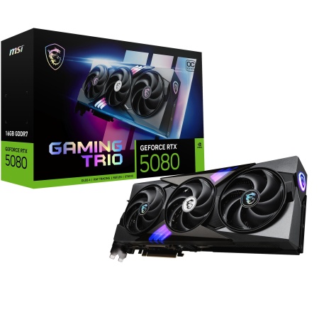 Graphics Card MSI NVIDIA GeForce RTX 5080 16 GB GDDR7 256 bit PCIE 5.0 16x Dual Slot Fansink 1xHDMI 3xDisplayPort RTX508016GGAMTRIOOC