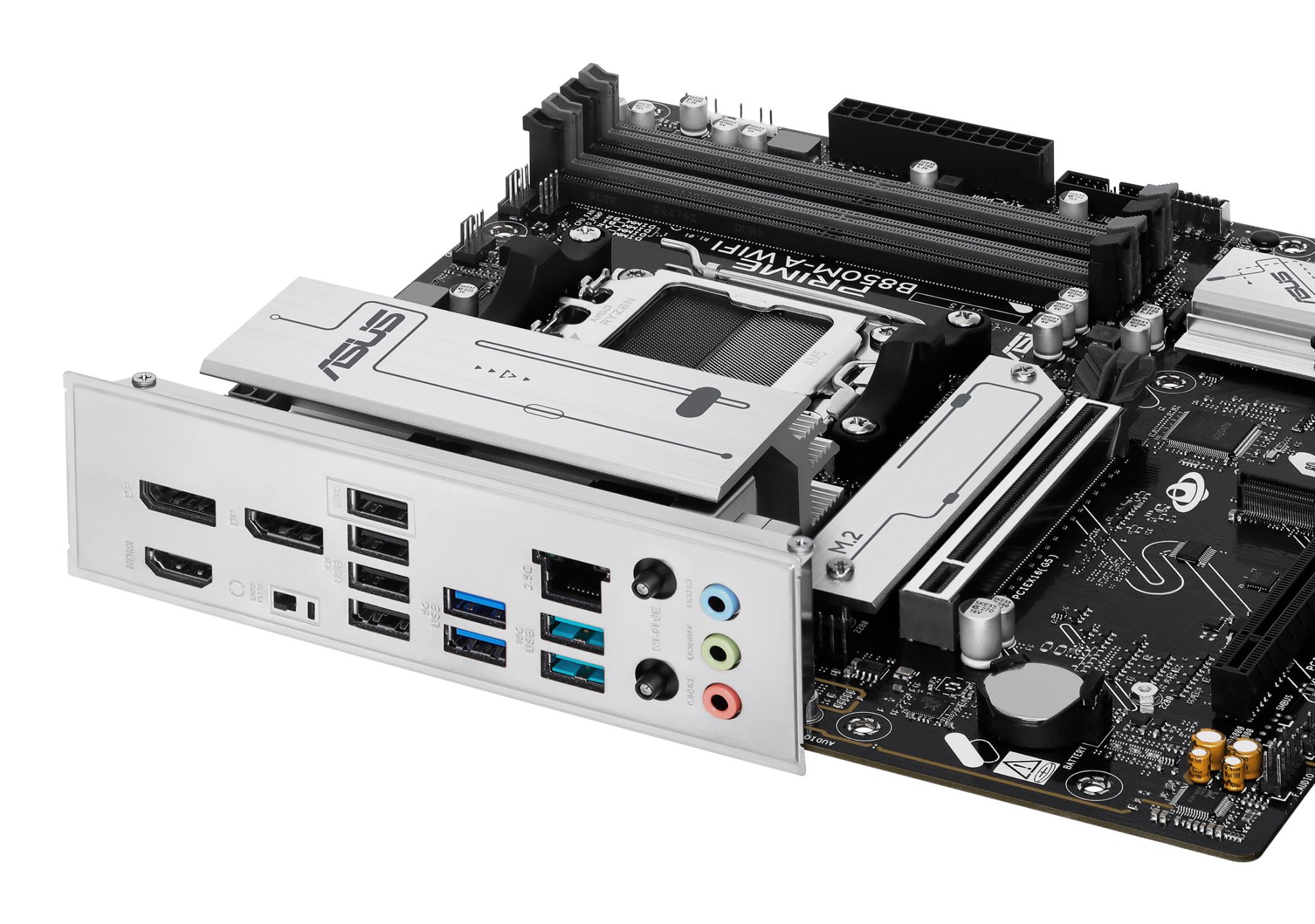 Mainboard ASUS AMD B850 SAM5 Micro-ATX Memory DDR5 Memory slots 4 1xPCI-Express 4.0 16x 1xPCI-Express 5.0 16x 3xM.2 1xHDMI 2xDisplayPort 4xUSB 2.0 4xUSB 3.2 1xRJ45 3xAudio port PRIMEB850M-AWIFI - Image 9