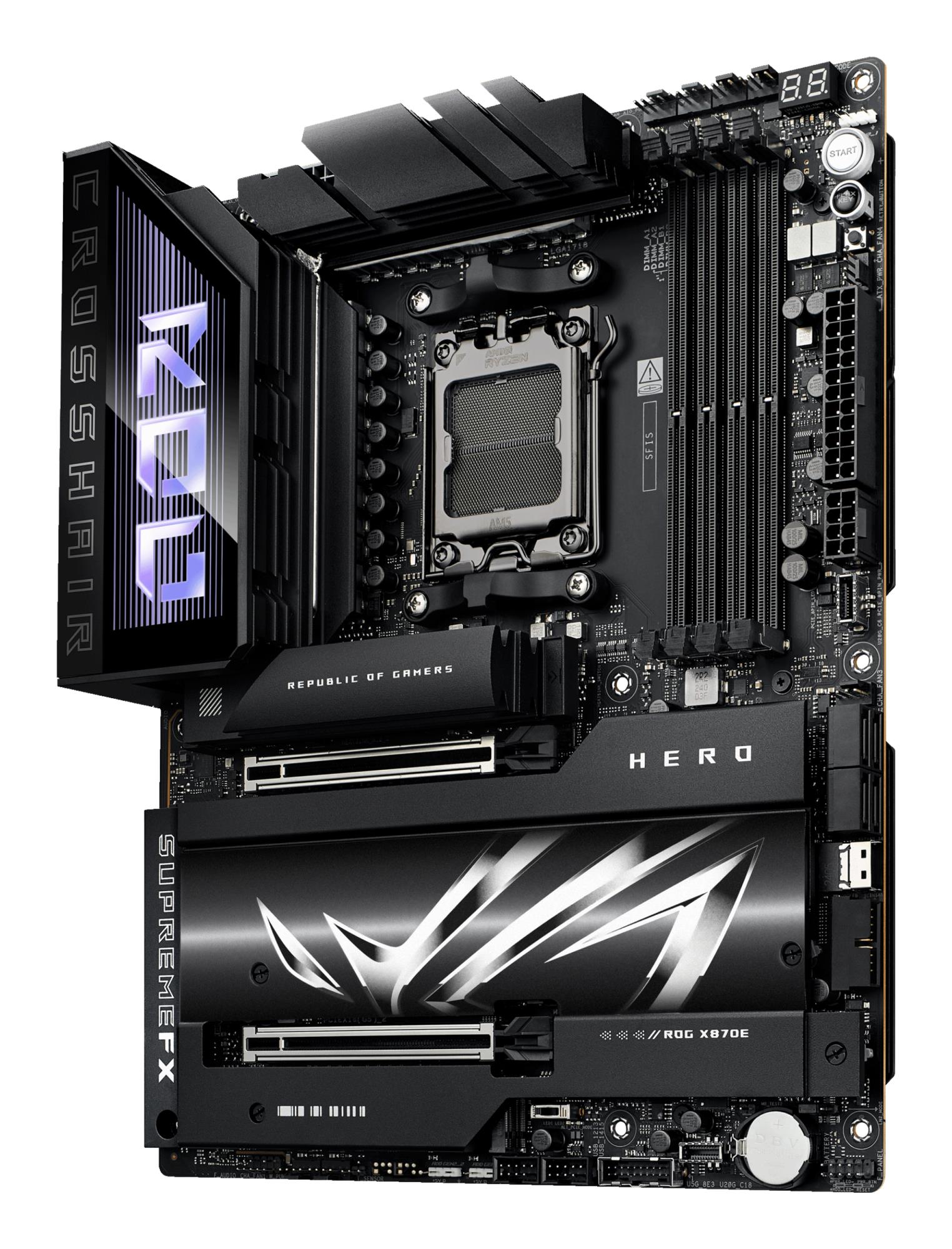 Mainboard ASUS AMD X870E SAM5 ATX Memory DDR5 Memory slots 4 2xPCI-Express 4.0 16x 2xPCI-Express 5.0 16x 4xM.2 1xHDMI 1xAudio-In 1xAudio-Out 6xUSB 3.2 2xUSB-C 2xUSB4 1xOptical S/PDIF 1xRJ45 ROGCROSSHAIRX870EHERO - Image 4