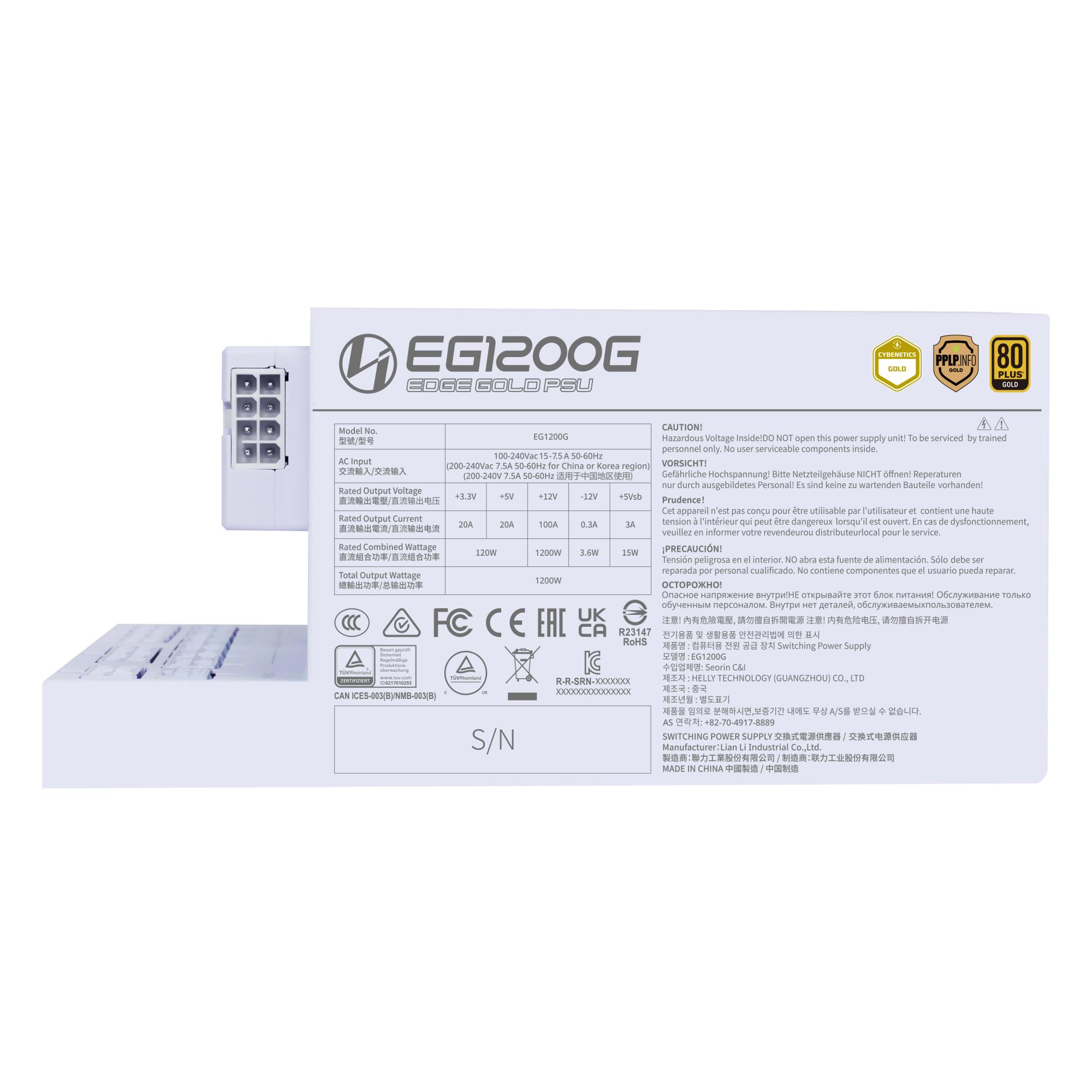 Power Supply LIAN LI EDGE GOLD 1200 1200 Watts Efficiency 80 PLUS GOLD PFC Active G9P.EG1200G.WH00.EU - Image 9