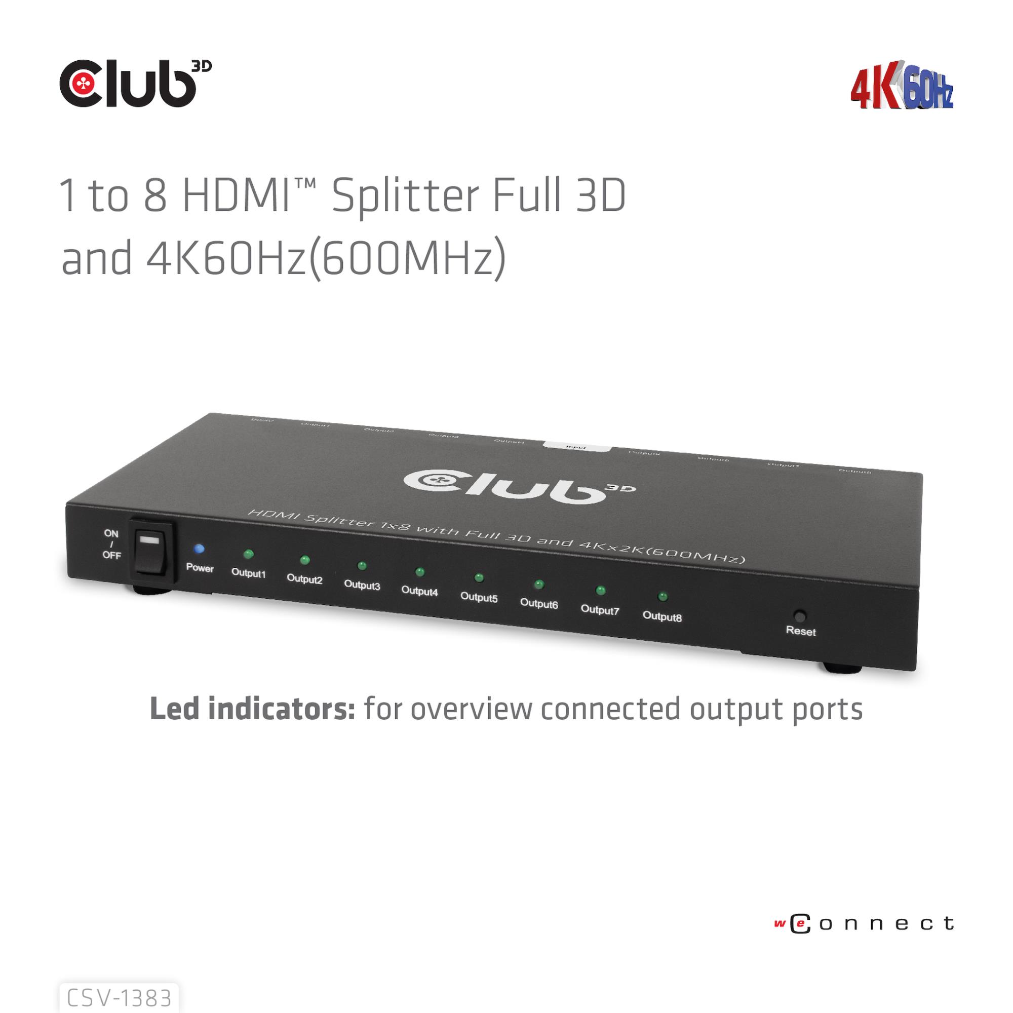 VIDEO SPLITTER HDMI 8PORT/3D 4K 60HZ CSV-1383 CLUB3D - Image 15