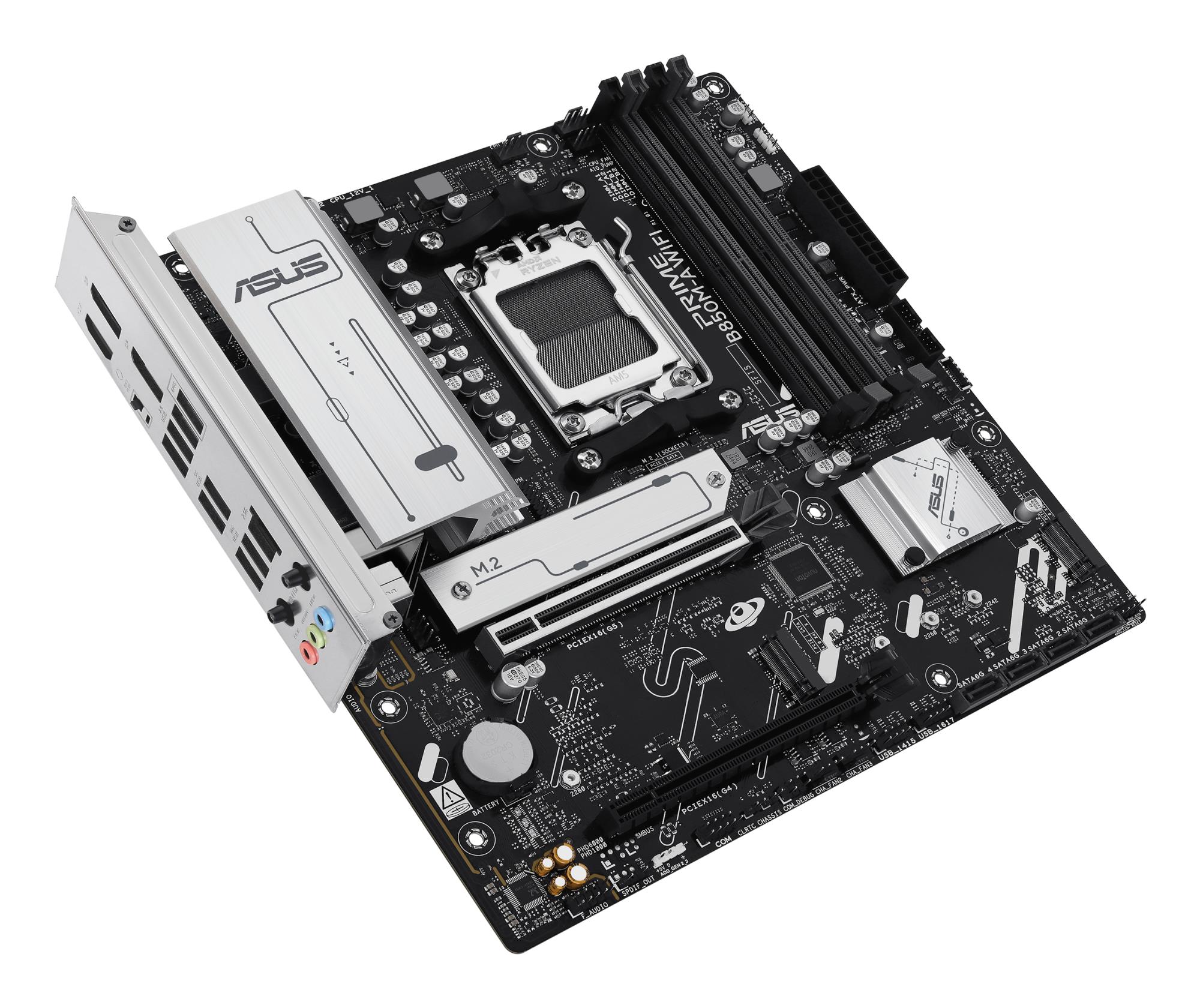 Mainboard ASUS AMD B850 SAM5 Micro-ATX Memory DDR5 Memory slots 4 1xPCI-Express 4.0 16x 1xPCI-Express 5.0 16x 3xM.2 1xHDMI 2xDisplayPort 4xUSB 2.0 4xUSB 3.2 1xRJ45 3xAudio port PRIMEB850M-AWIFI - Image 7