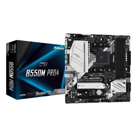 Mainboard ASROCK AMD B550 SAM4 MicroATX 1xPCI-Express 3.0 1x 1xPCI-Express 3.0 16x 1xM.2 1xPCI-Express 4.0 16x Memory DDR4 Memory slots 4 1x15pin D-sub 1xHDMI 1xDisplayPort 2xUSB 2.0 1xUSB type C 5xUSB 3.2 1xPS/2 1xRJ45 3xAudio port B550MPRO4