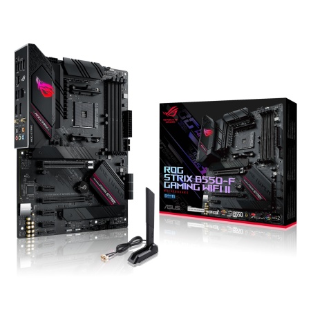 Mainboard ASUS AMD B550 SAM4 ATX Memory DDR4 Memory slots 4 3xPCI-Express 3.0 1x 1xPCI-Express 3.0 4x 1xPCI-Express 4.0 16x 2xM.2 1xHDMI 1xDisplayPort 2xAudio-In 3xAudio-Out 2xUSB 2.0 5xUSB 3.2 1xUSB type C 1xOptical S/PDIF 1xRJ45 2xRF-Out STRIXB550-FGAMWIFIII