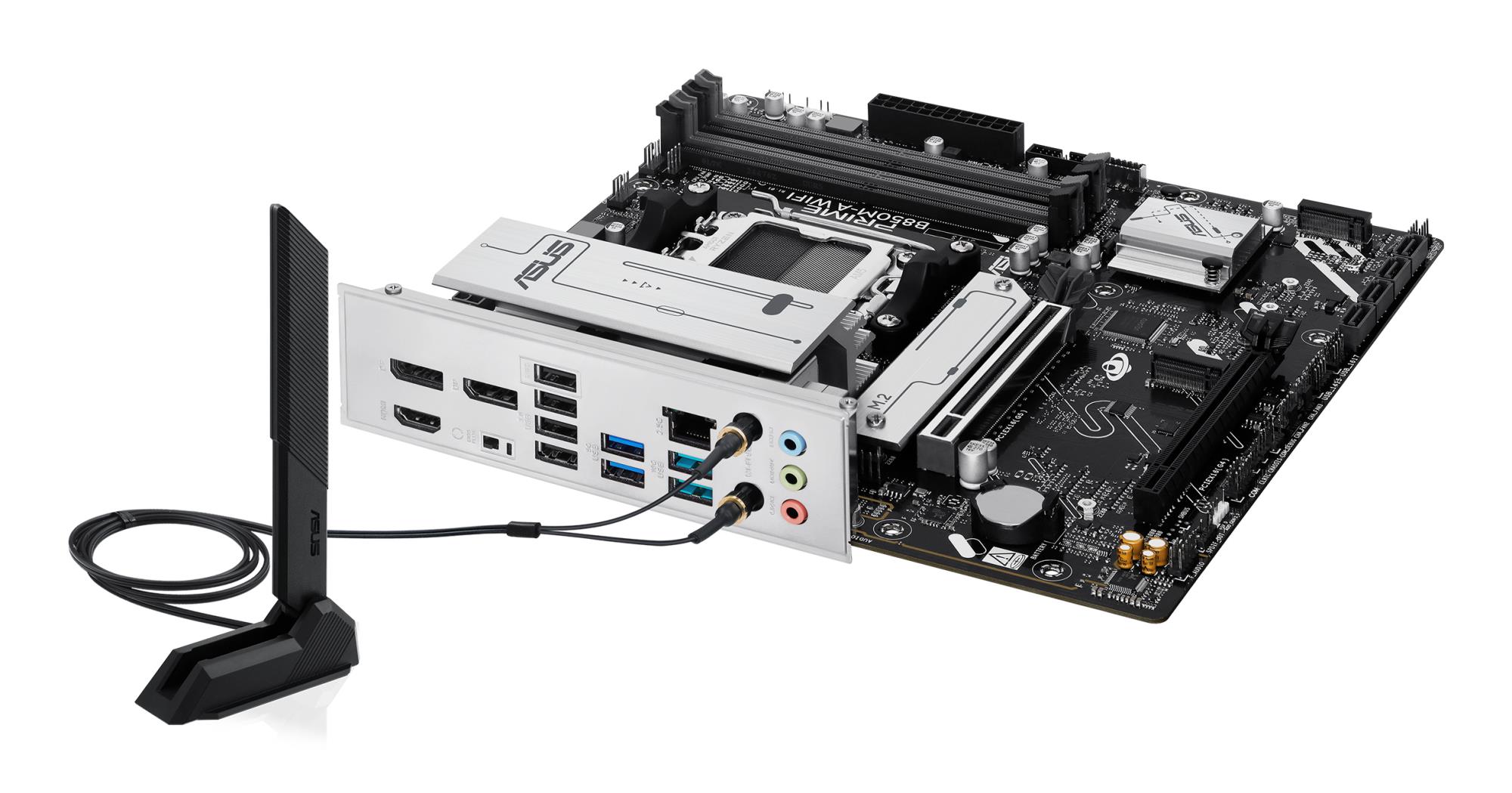 Mainboard ASUS AMD B850 SAM5 Micro-ATX Memory DDR5 Memory slots 4 1xPCI-Express 4.0 16x 1xPCI-Express 5.0 16x 3xM.2 1xHDMI 2xDisplayPort 4xUSB 2.0 4xUSB 3.2 1xRJ45 3xAudio port PRIMEB850M-AWIFI - Image 10