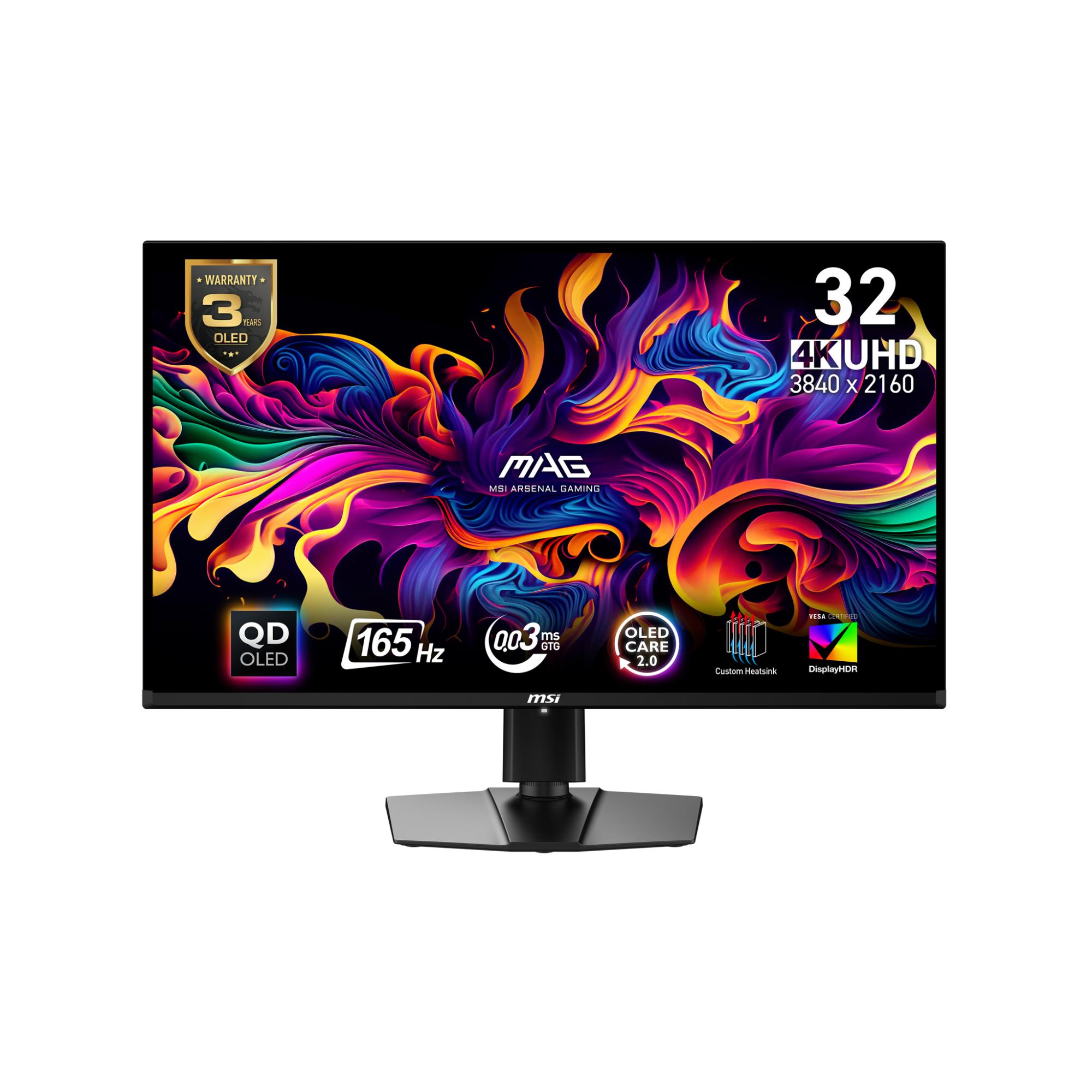 Monitor MSI 31.5" Gaming Panel QD-OLED 3840x2160 16:9 165Hz 0.03 ms Swivel Pivot Height adjustable Tilt Colour Black MAG321UPQD-OLED