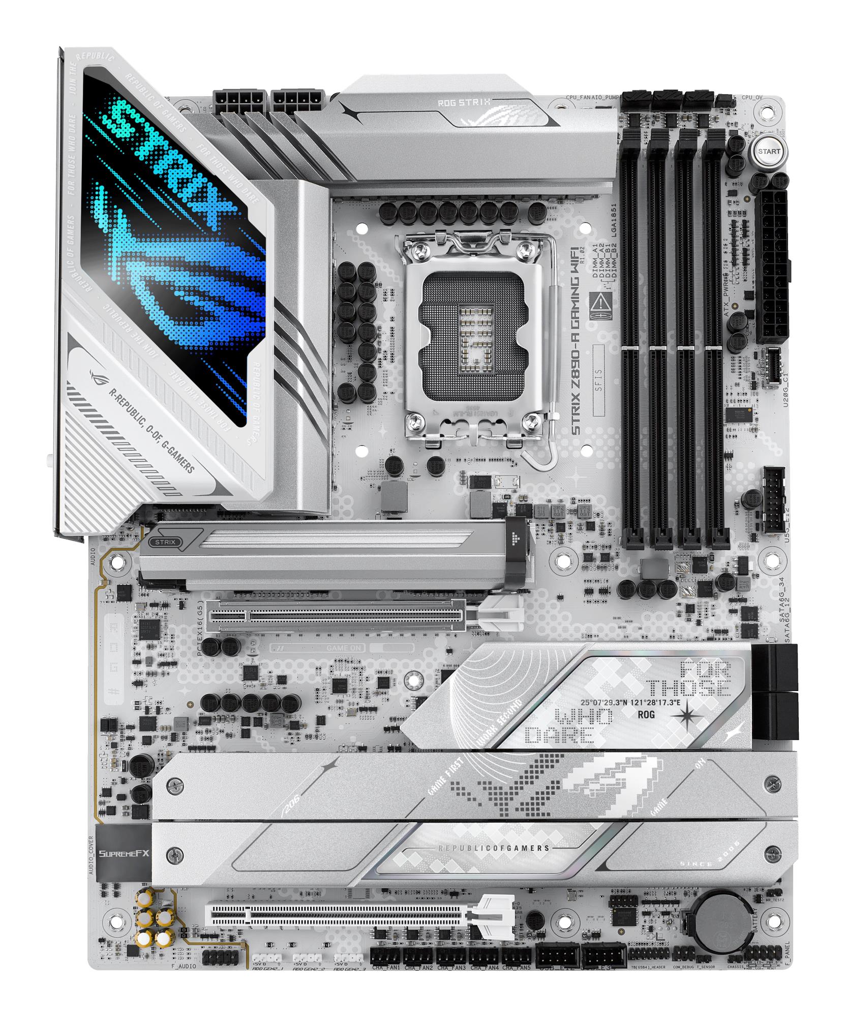 Mainboard ASUS Intel Z890 LGA1851 ATX Memory DDR5 Memory slots 4 1xPCI-Express 4.0 16x 1xPCI-Express 5.0 16x 5xM.2 1xHDMI 1xDisplayPort 1xAudio-In 1xAudio-Out 2xUSB 3.0 5xUSB 3.1 1xUSB-C 2xUSB-C w/Thunderbolt 1xOptical S/PDIF 1xRJ45 ROGSTRIXZ890-AGAMWIFI - Image 2