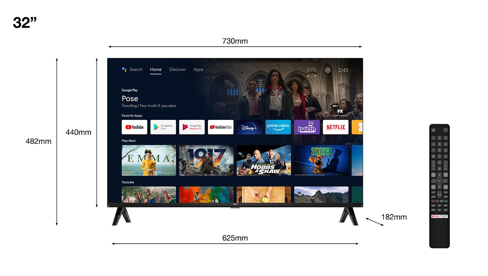 TV Set TCL 32" Smart/FHD 1920x1080 Wireless LAN Bluetooth Android TV Black 32S5400AF - Image 2