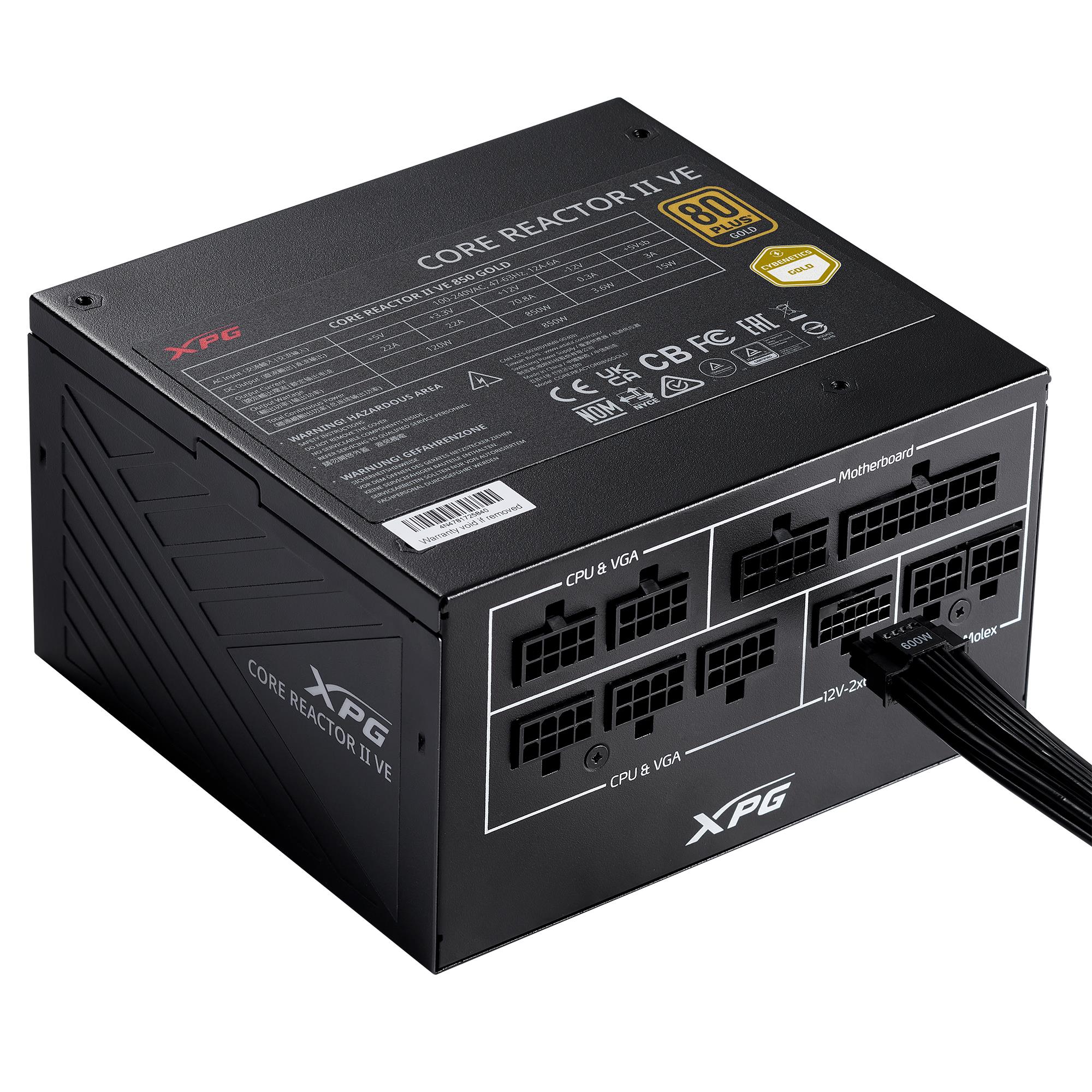 Power Supply ADATA XPG CORE REACTOR II VE 850 Watts Efficiency 80 PLUS GOLD COREREACTORIIVE850G-BKCEU