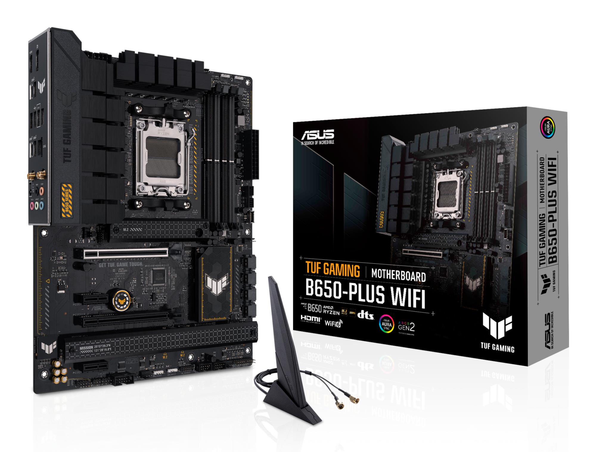 Mainboard ASUS AMD B650 SAM5 ATX Memory DDR5 Memory slots 4 2xPCI-Express 4.0 1x 2xPCI-Express 4.0 16x 3xM.2 1xHDMI 1xDisplayPort 4xUSB 2.0 2xUSB 3.2 2xUSB-C 1xRJ45 5xAudio port TUFGAMINGB650-PLUSWIFI