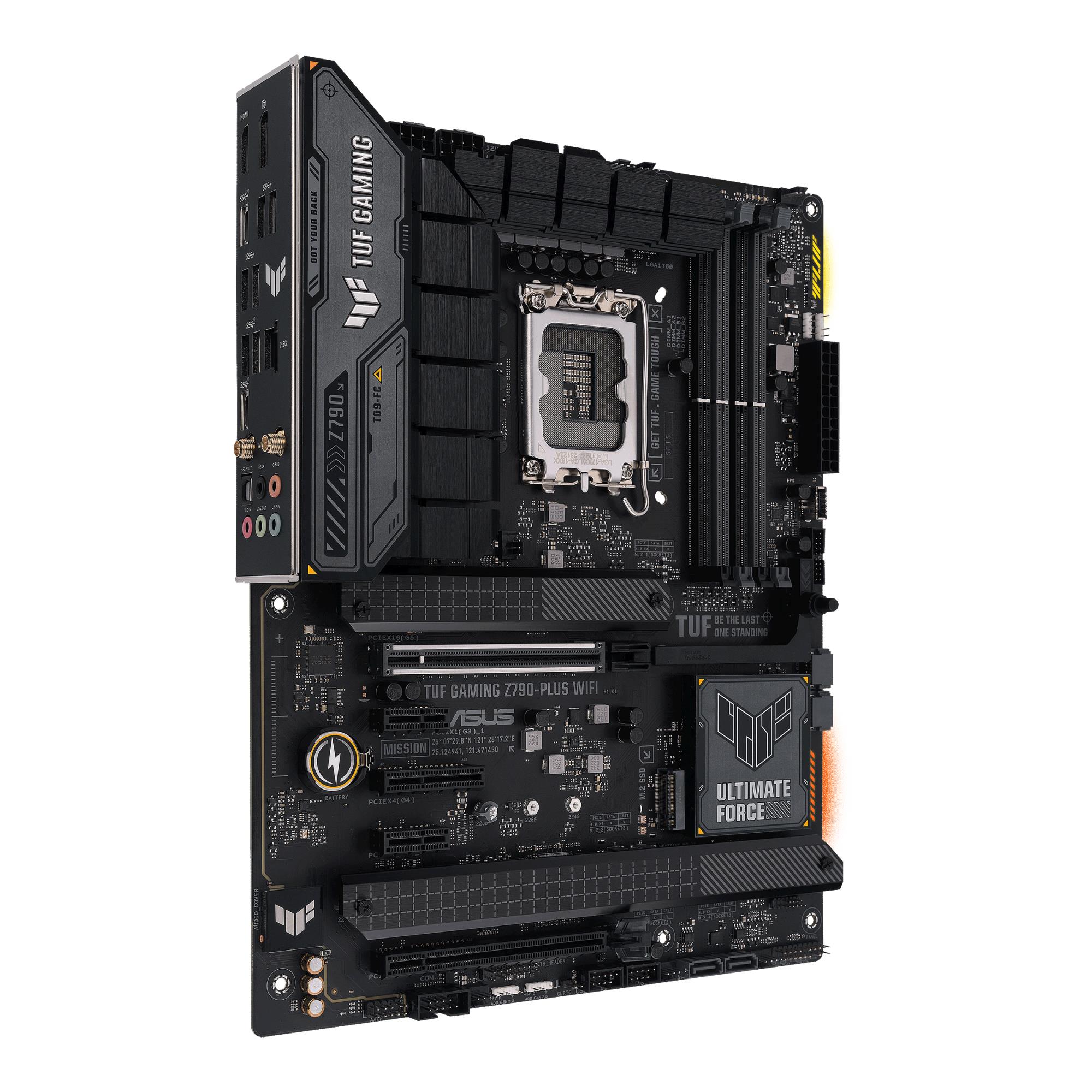Mainboard ASUS Intel Z790 LGA1700 ATX Memory DDR5 Memory slots 4 2xPCI-Express 3.0 1x 1xPCI-Express 4.0 4x 1xPCI-Express 4.0 16x 1xPCI-Express 5.0 16x 4xM.2 1xHDMI 1xDisplayPort 6xUSB 3.2 2xUSB-C 1xOptical S/PDIF 1xRJ45 5xAudio port TUFGAMINGZ790-PLUSWIFI - Image 2